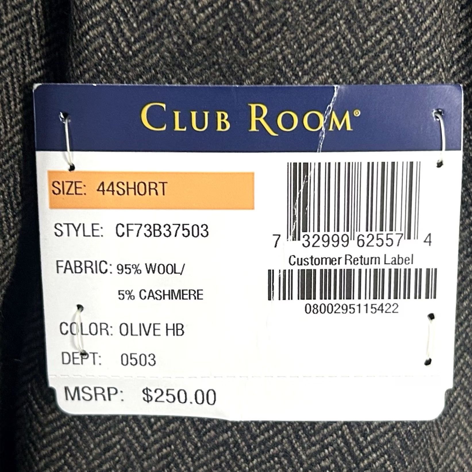 Club Room VINTAGE NWT Club Room Sport Coat 44S Wool Cashmere Brown Herringbone Three-Button Vented Mens Clothing Size US XS / EU 42 / 0 - 3 Thumbnail