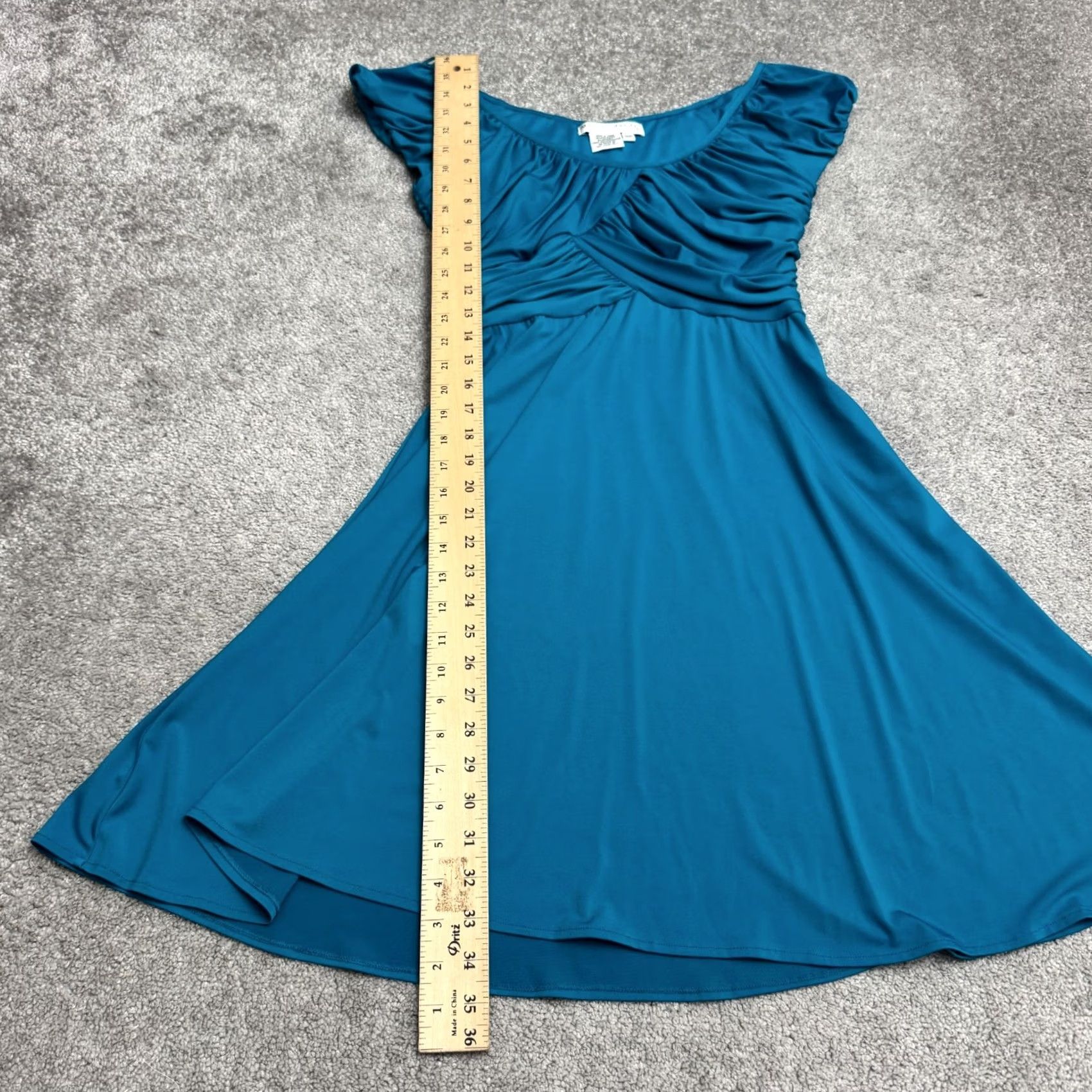 MAGGY LONDON Maggy London A-Line Dress Womens 10P Petite Ruched Wrap Fit & Flare Short Sleeve Teal Blue Size L / US 10 / IT 46 - 4 Thumbnail