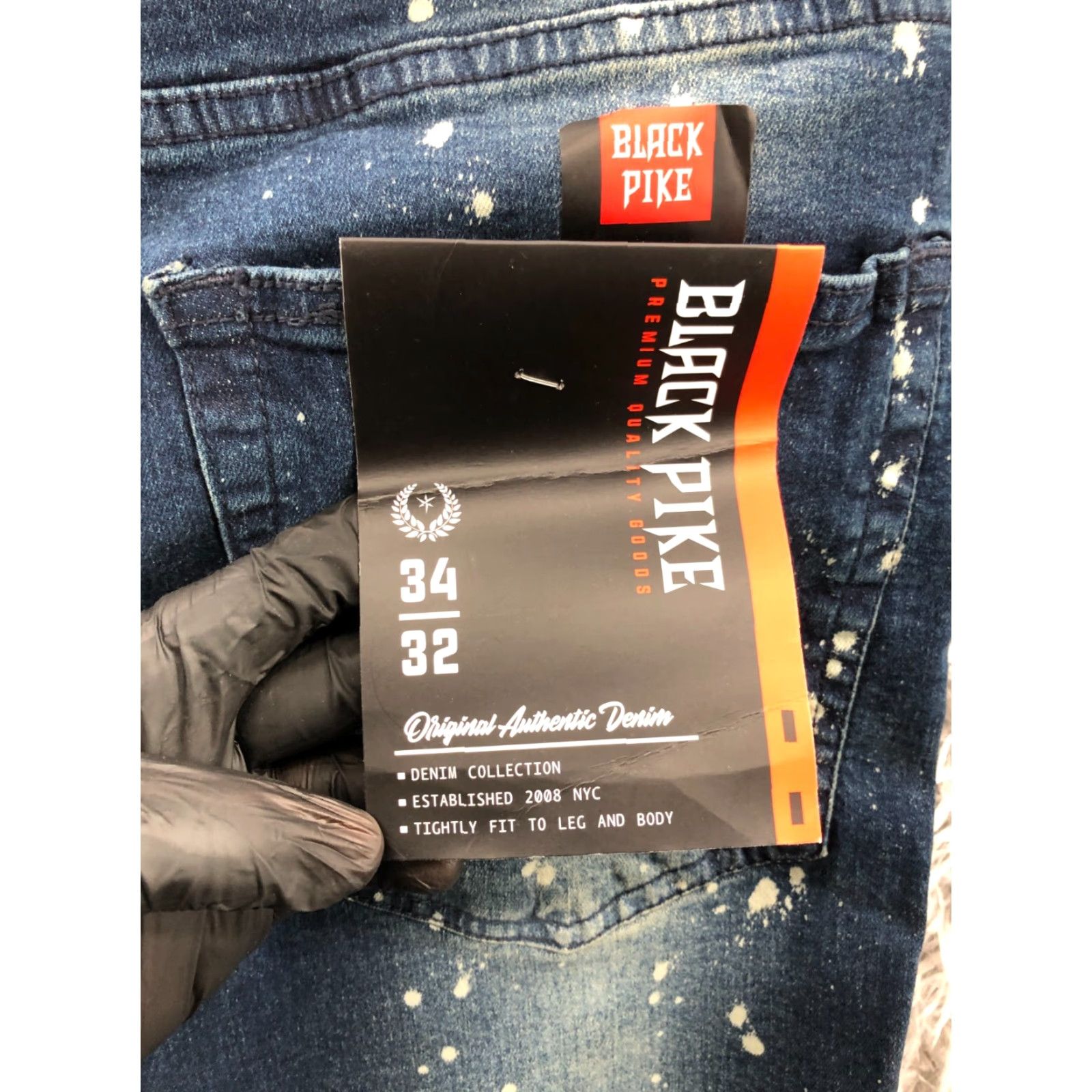 Vintage Black Pike Jeans Slim Tapered 34x32 Mens Blue Denim 5-Pocket Style Slim Regular Size US 34 / EU 50 - 4 Thumbnail