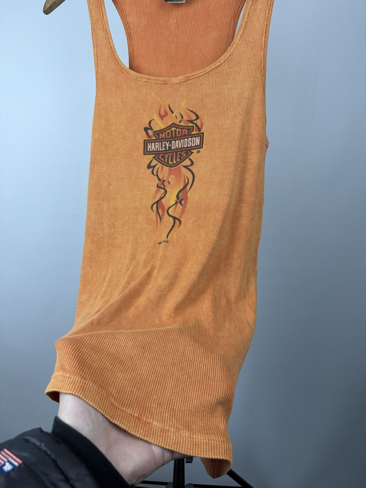 Harley Davidson 2007 Harley-Davidson Flame Ribbed Tank Y2K Biker Top Size XL / US 12-14 / IT 48-50 - 2 Thumbnail