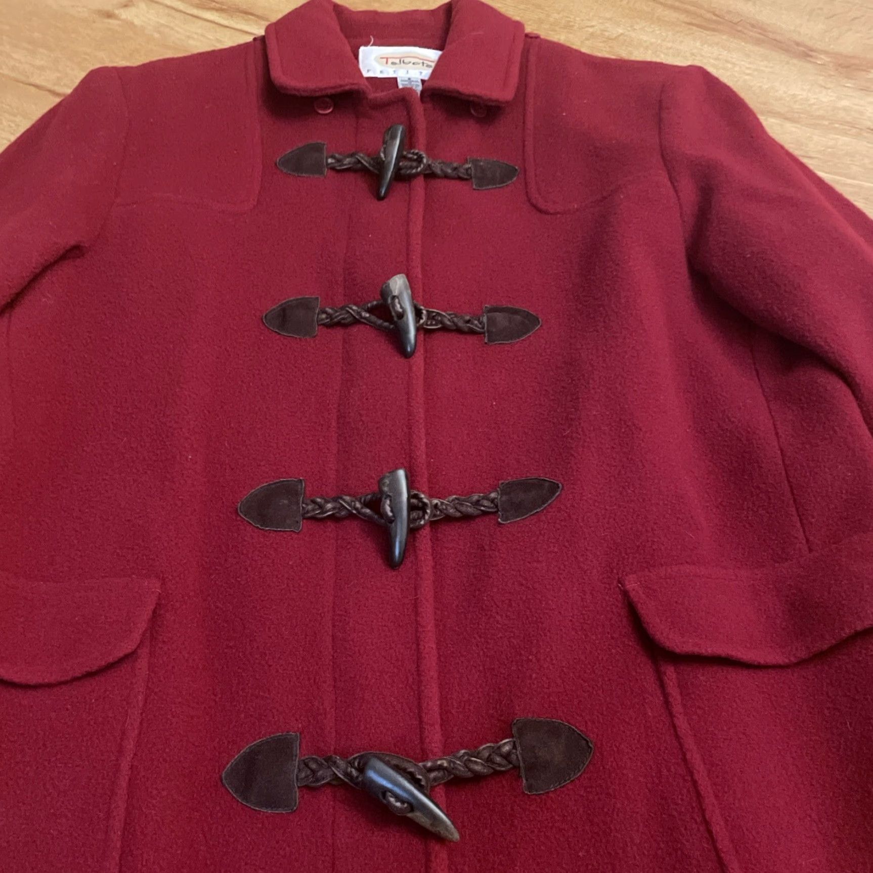 Talbots VINTAGE Talbots Womens Pea Coat Red 8P 100% Wool Long Toggle Leather USA Winter Lined Size M / US 6-8 / IT 42-44 - 2 Thumbnail
