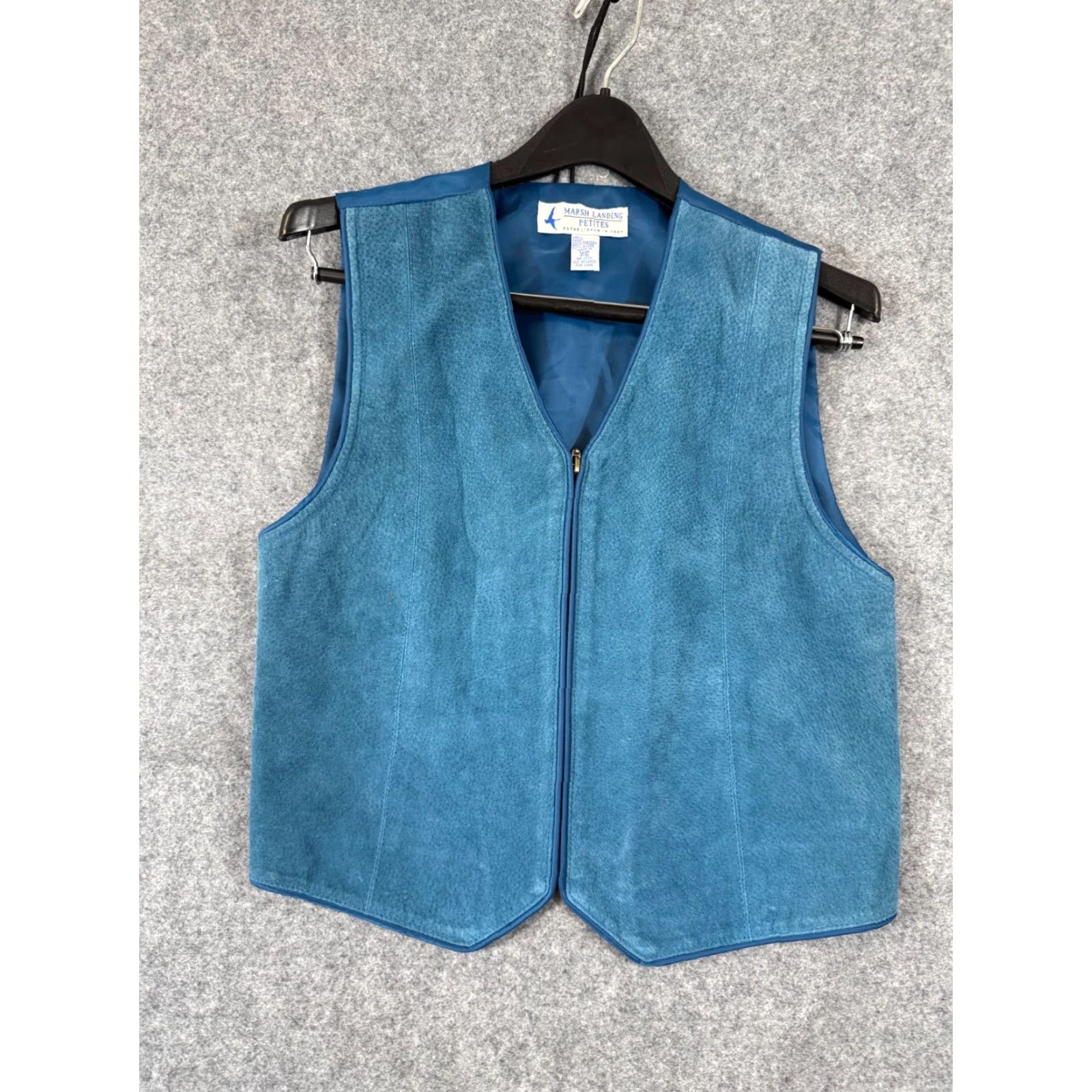 Vintage VINTAGE Marsh Landing Leather Vest Womens Petites S Blue Lined Zip Front 90s Western Casual Womens Vest Size S / US 4 / IT 40 - 3 Thumbnail