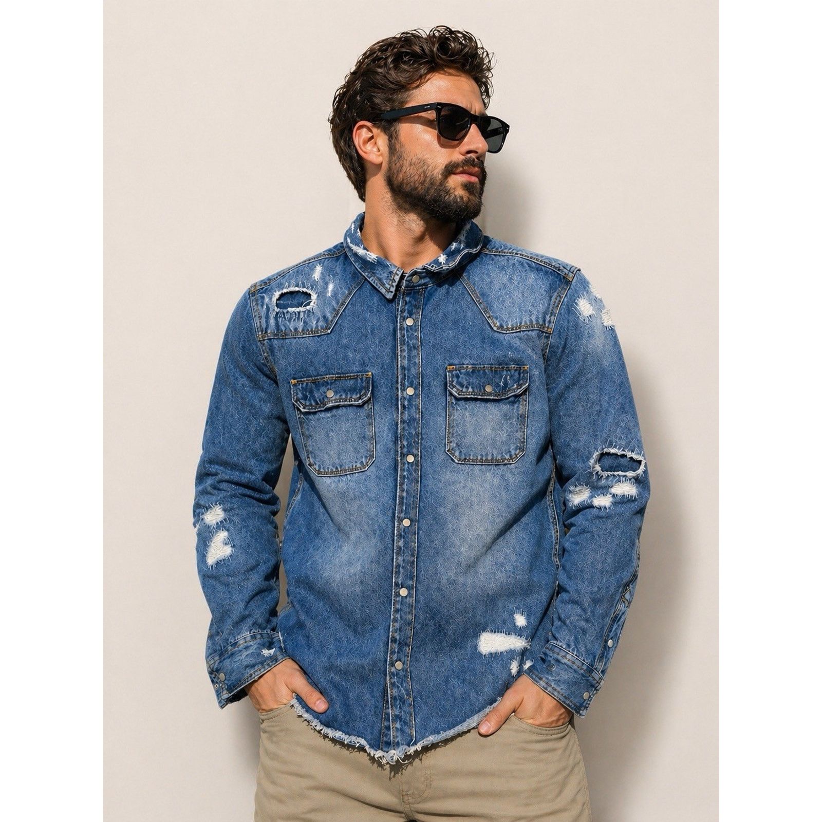 & Other Stories Men's Blue Distressed Denim Long Sleeve L Size US L / EU 52-54 / 3 - 1 Thumbnail