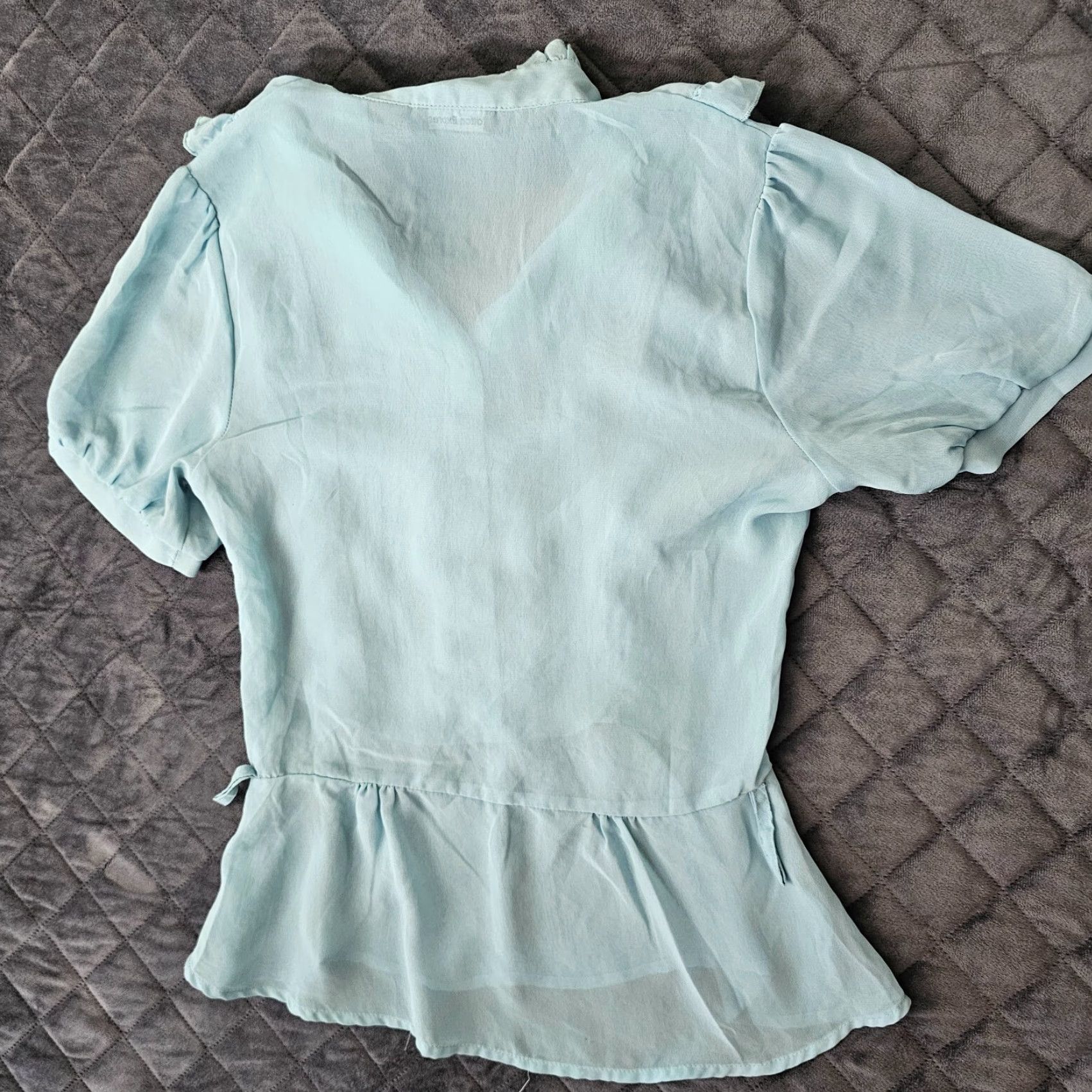 Express VINTAGE Cotton Express Blouse Button Shirt Blue Silk Ruffled Short Sleeve M 80s Womens Size M / US 6-8 / IT 42-44 - 8 Thumbnail