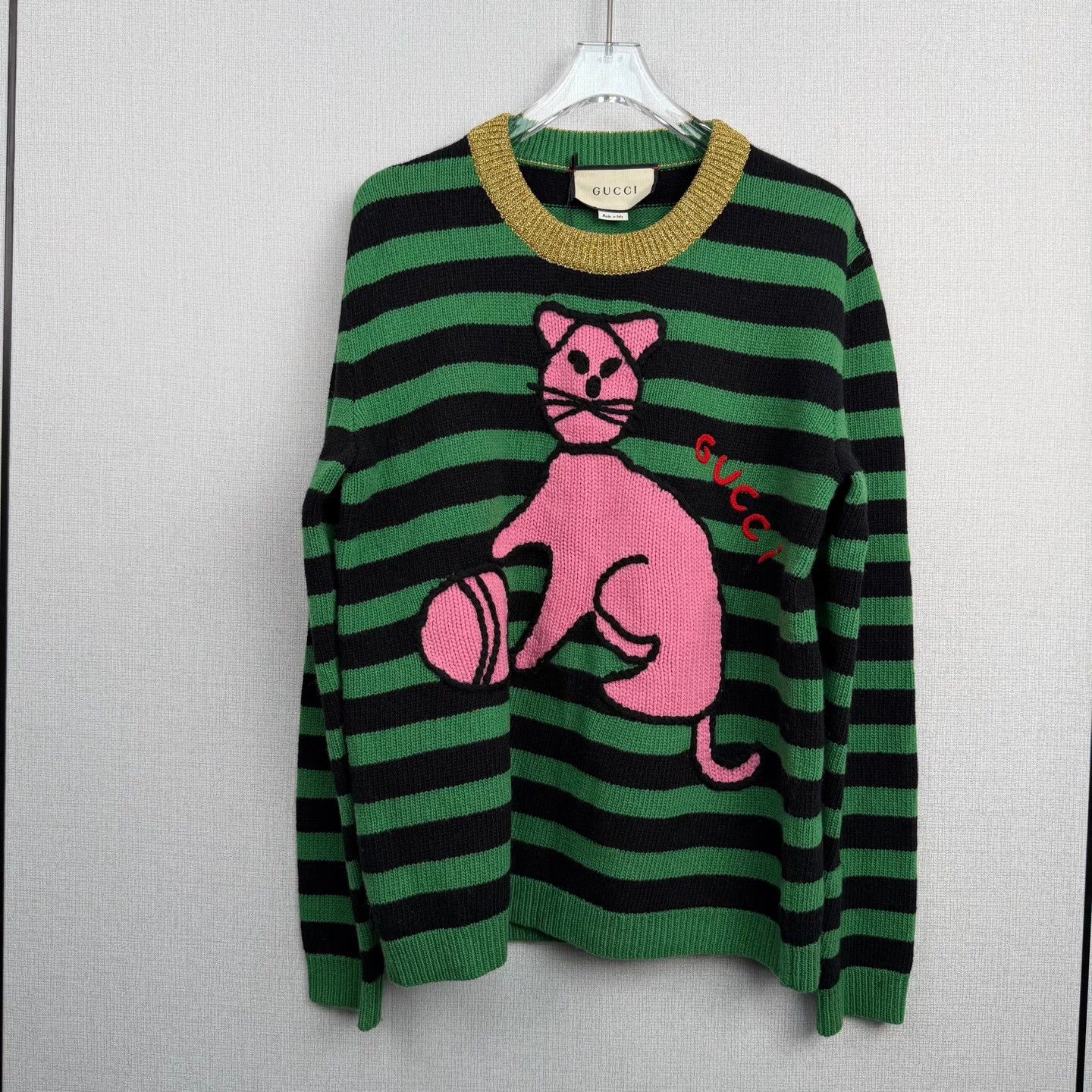 Gucci Gucci Green Striped Cat Sweater Size US S / EU 44-46 / 1 - 1 Thumbnail