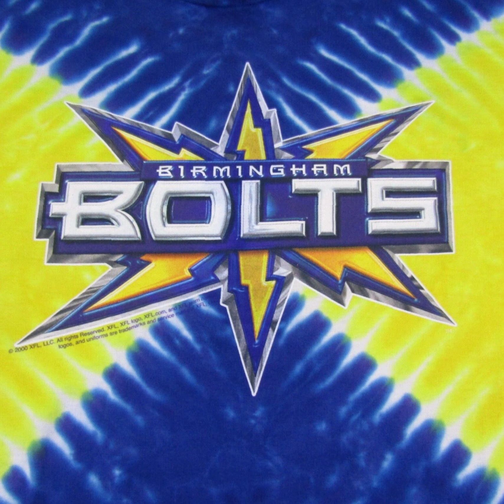 Liquid Blue Vintage Liquid Blue Birmingham Bolts XL Cotton Graphic Print T-Shirt Blue Yellow Tie Dye XFL Football Mens Size US XL / EU 56 / 4 - 2 Thumbnail