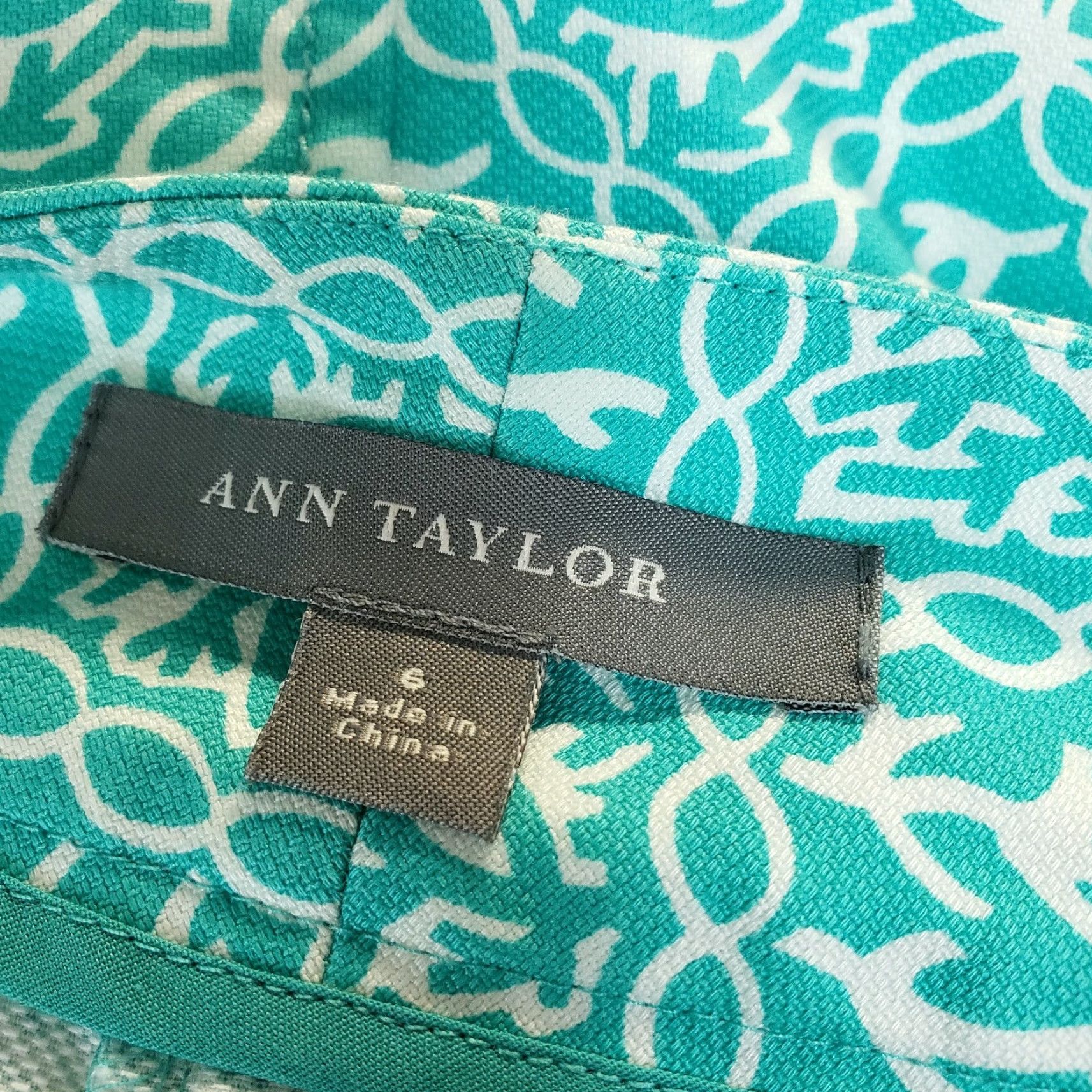 Ann Taylor Ann Taylor Womens Skirt Sz 6 White Turquoise Cotton Blend A-Line Short Zip Size 28" / US 6 / IT 42 - 3 Thumbnail