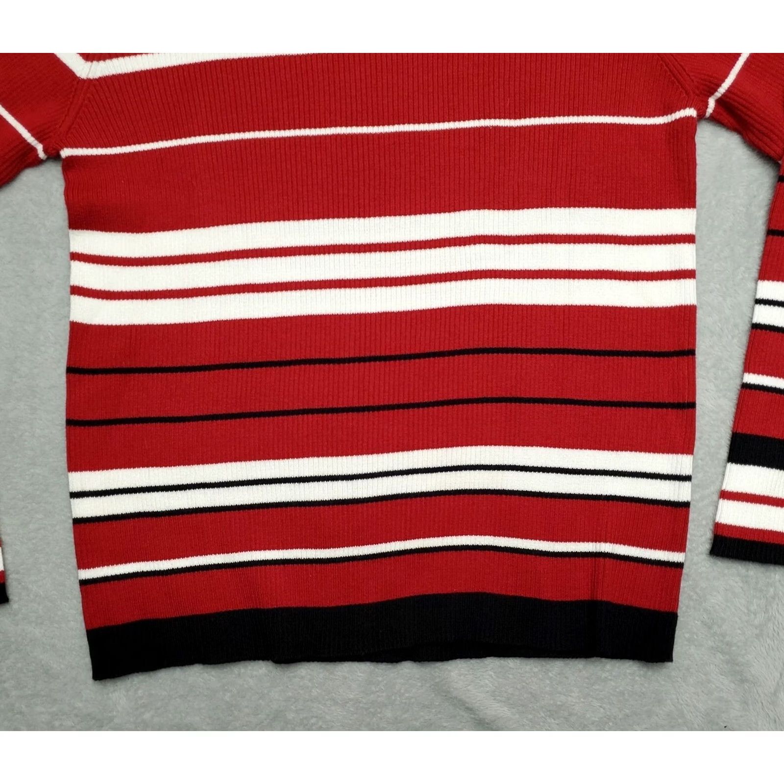 Charter Club VINTAGE Charter Club Sweater Women L Red White Black 100% Cotton Knit Casual Knit Style Pullover Long Sleeve Lightweight Knit - Charters Club? Size L / US 10 / IT 46 - 3 Thumbnail