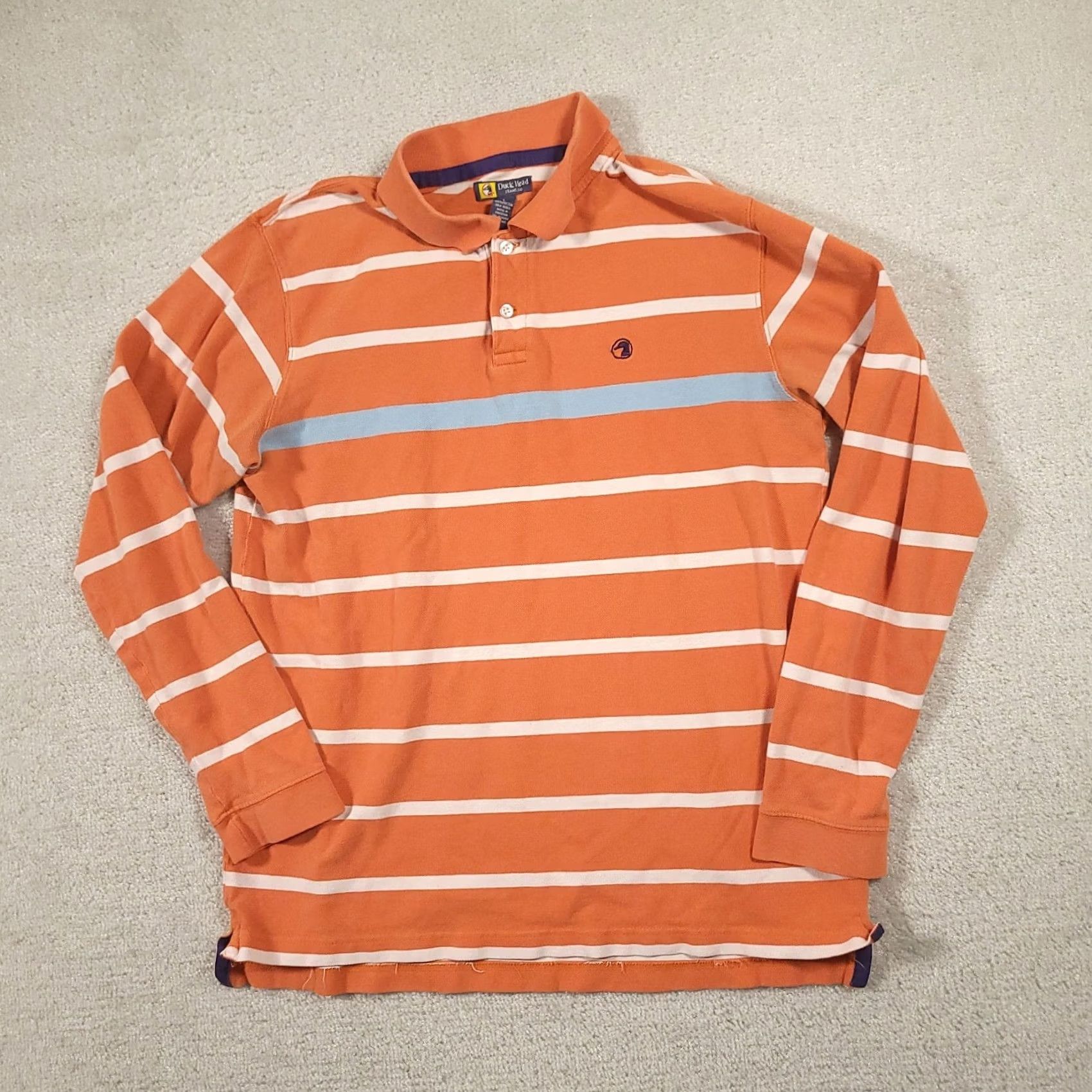 Vintage Duck Head Jeans Co. Polo Shirt Striped Long Sleeve Orange Mens Large Size US L / EU 52-54 / 3 - 2 Thumbnail