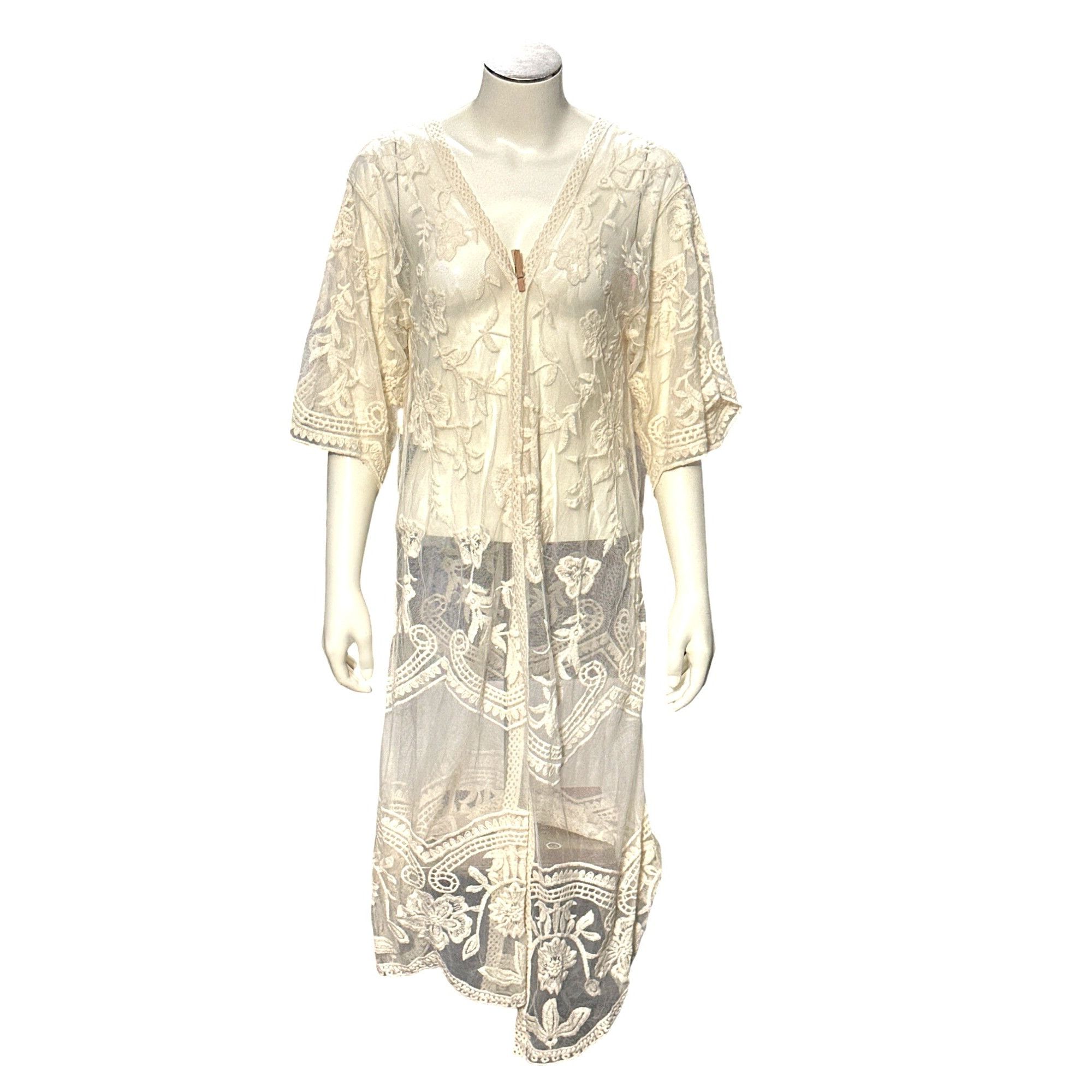 Other CCC Sheer Ivory Floral Embroidered Long Kimono Cardigan Cove Size ONE SIZE - 1 Thumbnail