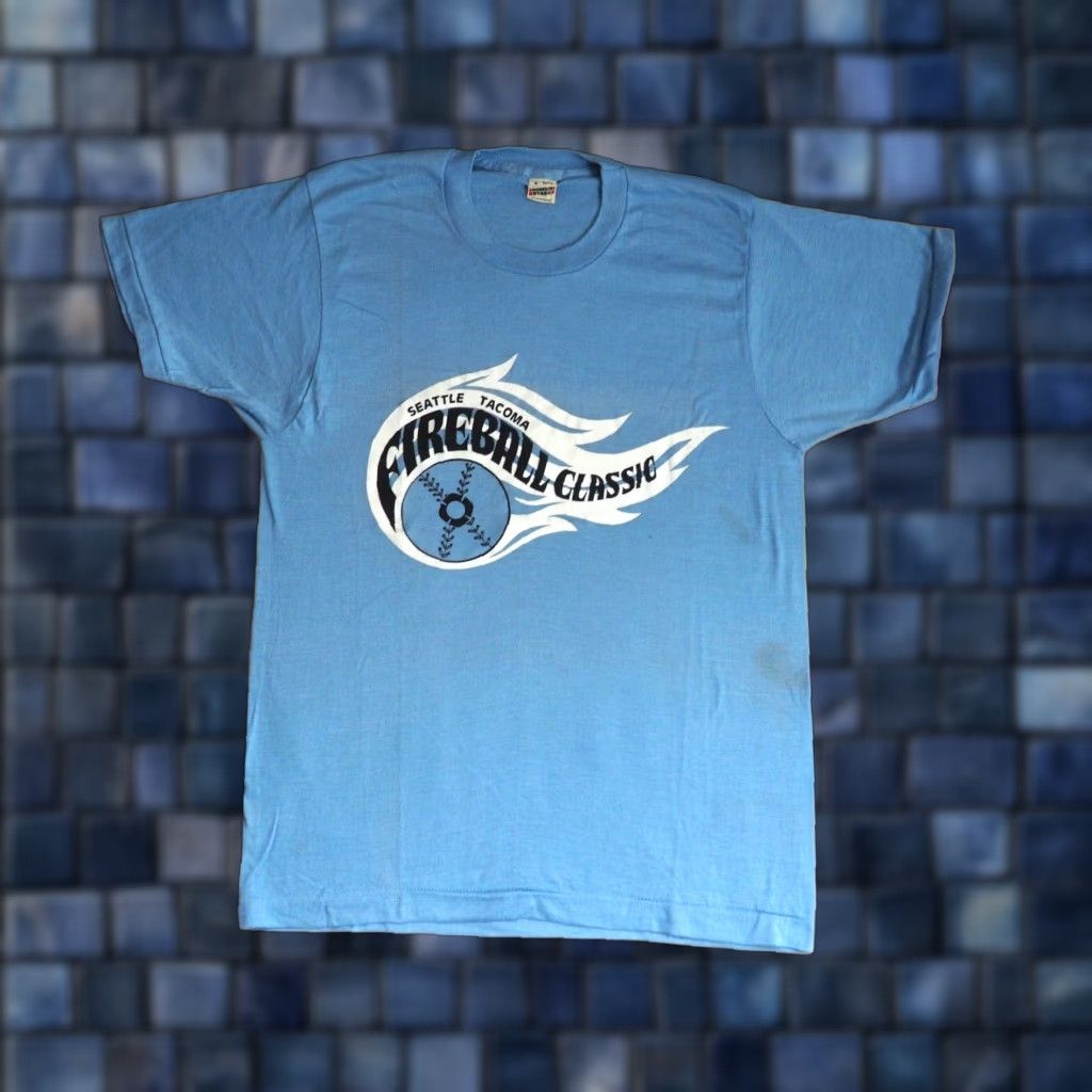 Vintage VTG 80s Screen Stars Seattle Tacoma Baseball Flames Blue 50/50 Tee T-Shirt M Mens Short Sleeve Cotton Blend Graphic Tee Size US M / EU 48-50 / 2 - 1 Thumbnail