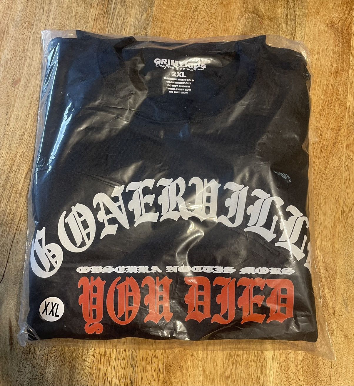 Image of Drain Gang x Goth&money Gonerville/grimykids-Obscura Noctis Mors You Died Crew Neck in Black (Size 