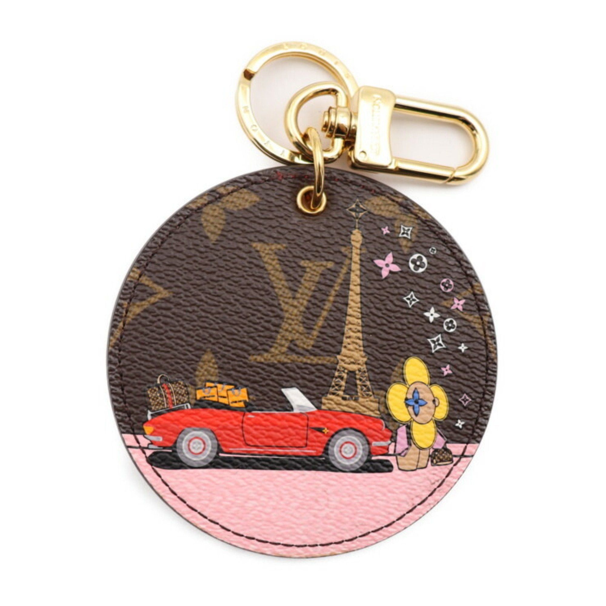 image of Louis Vuitton Portocle Illustre Keychain M68651 Monogram Canvas Brown Multicolor Gold Hardware Keyr