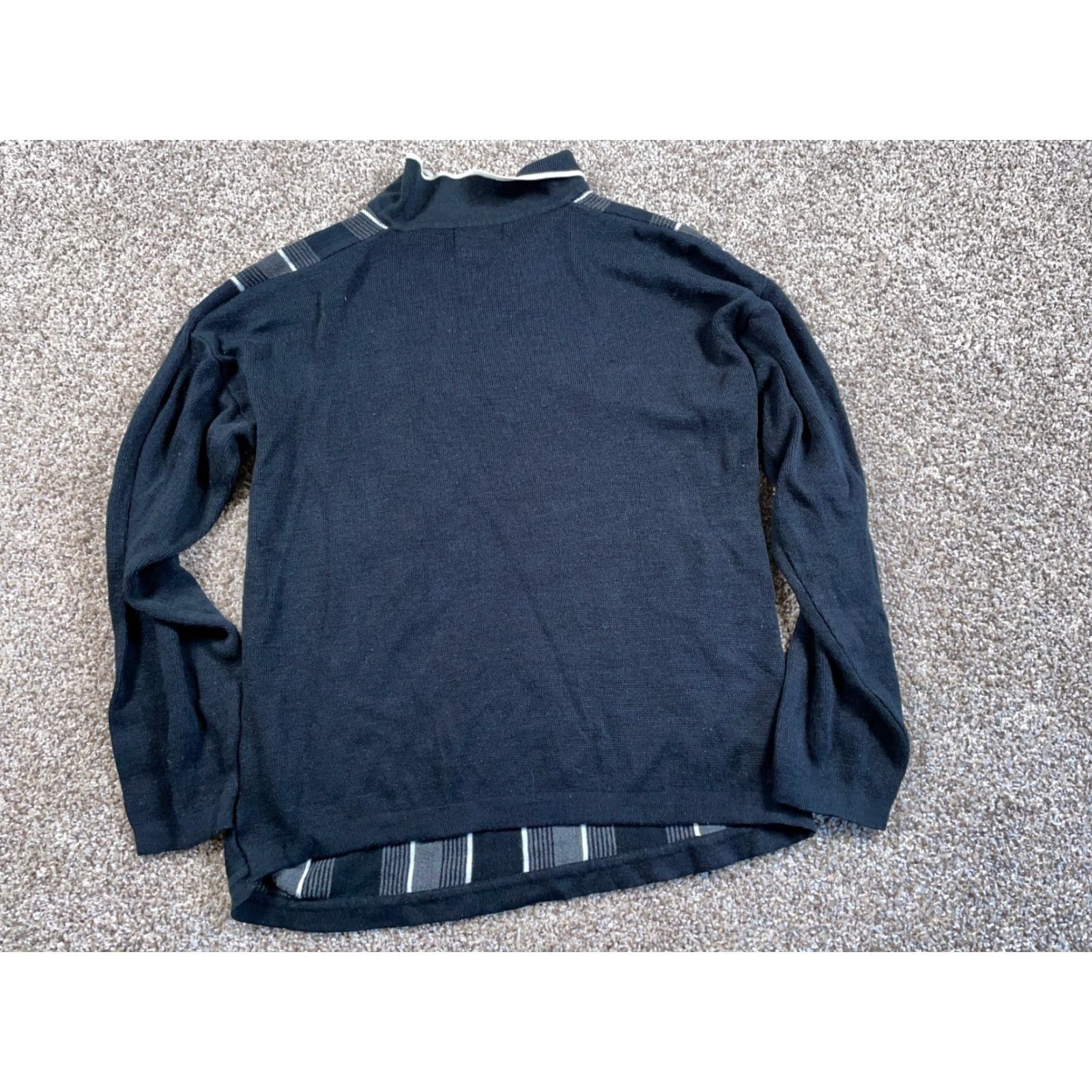 Vintage VINTAGE County Seat 1/4 Zip Sweater Adult Medium Black Striped Lightweight Knit 90s Hipster Mens Size US M / EU 48-50 / 2 - 3 Thumbnail