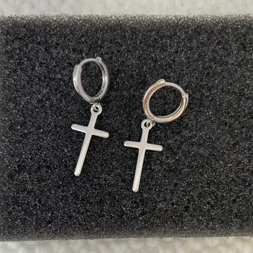 Designer × Sterling Silver 925 Silver Plated Cross Dangle Drop Earrings for Men Women, Size ONE SIZE - 3 Thumbnail