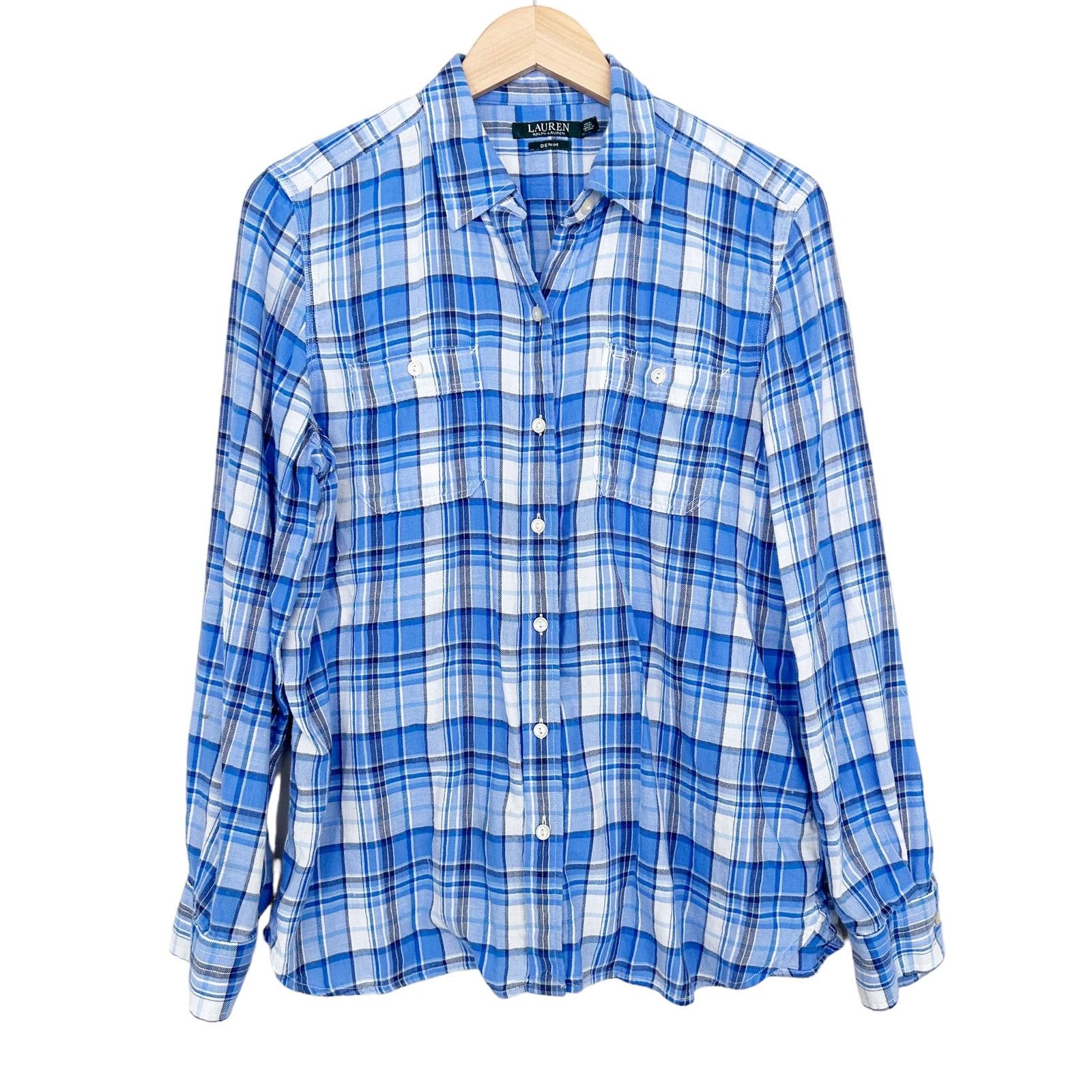 Lauren Ralph Lauren Lauren Ralph Lauren Blue White Plaid Button Down Sz L Size US L / EU 52-54 / 3 - 7 Thumbnail