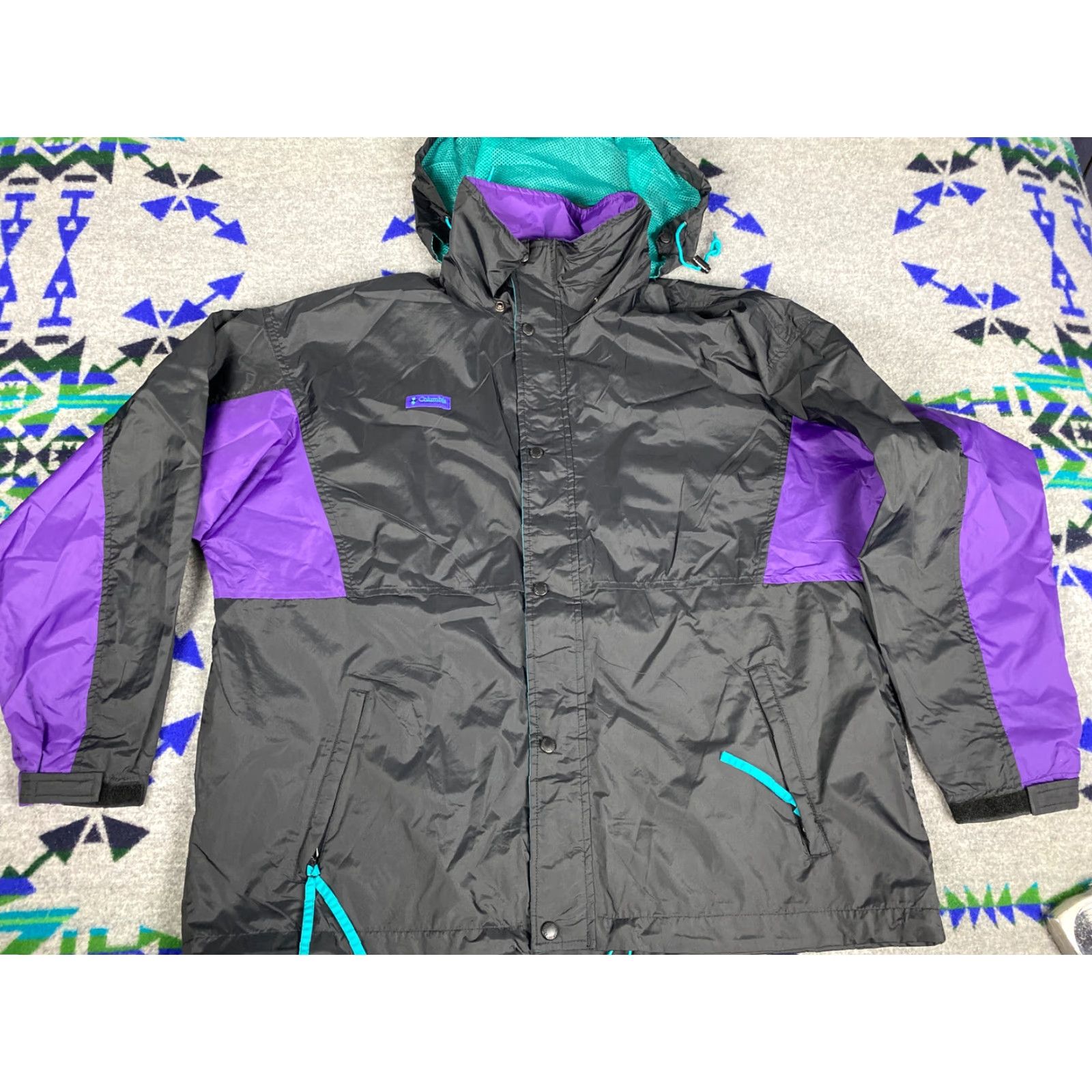 Vintage VINTAGE Columbia Sportswear Hooded Windbreaker Jacket Coat Mens L Black Aqua Size US L / EU 52-54 / 3 - 2 Thumbnail