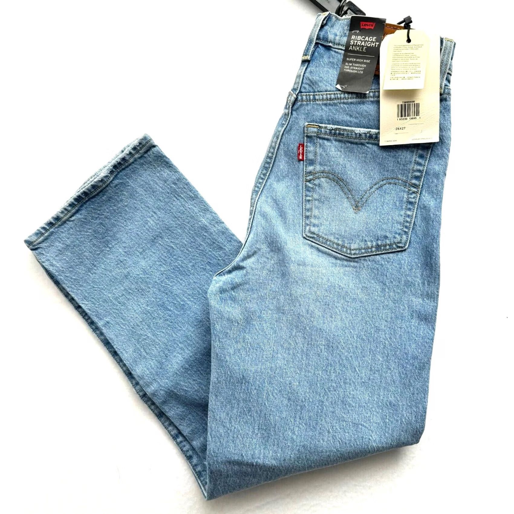 Levi's Levi's Jeans Women 26x27 Distressed Light Blue Ankle High Rise Ribcage Straight NWT Size 26" / US 2 / IT 38 - 2 Thumbnail