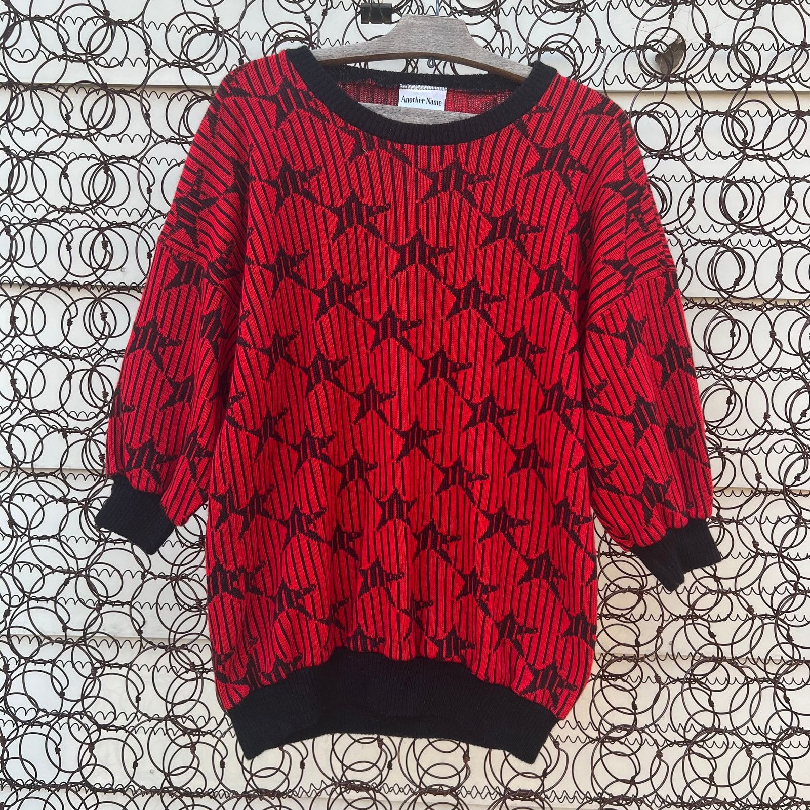 Vintage 90s Another Name Red and Black Star Knit Sweater