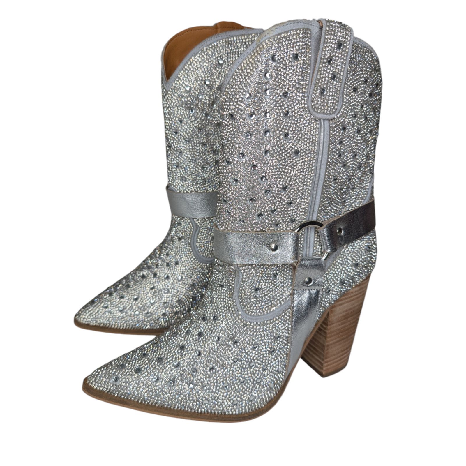 Dingo1969 Dingo Crown Jewel Silver Rhinestone Leather Harness Booties Size US 9.5 / IT 39.5 - 1 Thumbnail