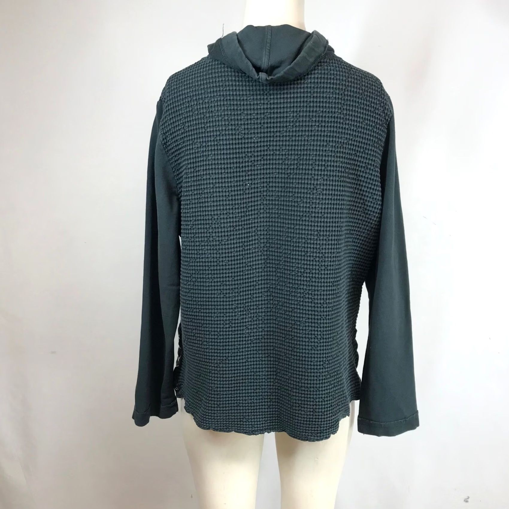 Alife Focus Casual Life Hoodie Womens Medium Dark Teal Waffle Knit Grommet Pullover Cowl Neck Mixed Media Casual Size M / US 6-8 / IT 42-44 - 5 Thumbnail