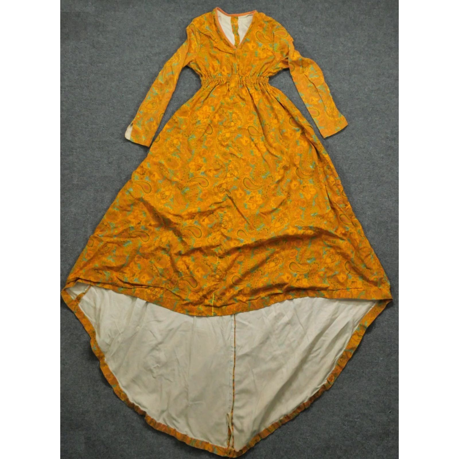 Vintage VINTAGE Handmade Dress Womens Yellow Orange Paisley Long High Low Hippie 60s 70s Sundress Small Regular Women's Size S / US 4 / IT 40 - 2 Thumbnail