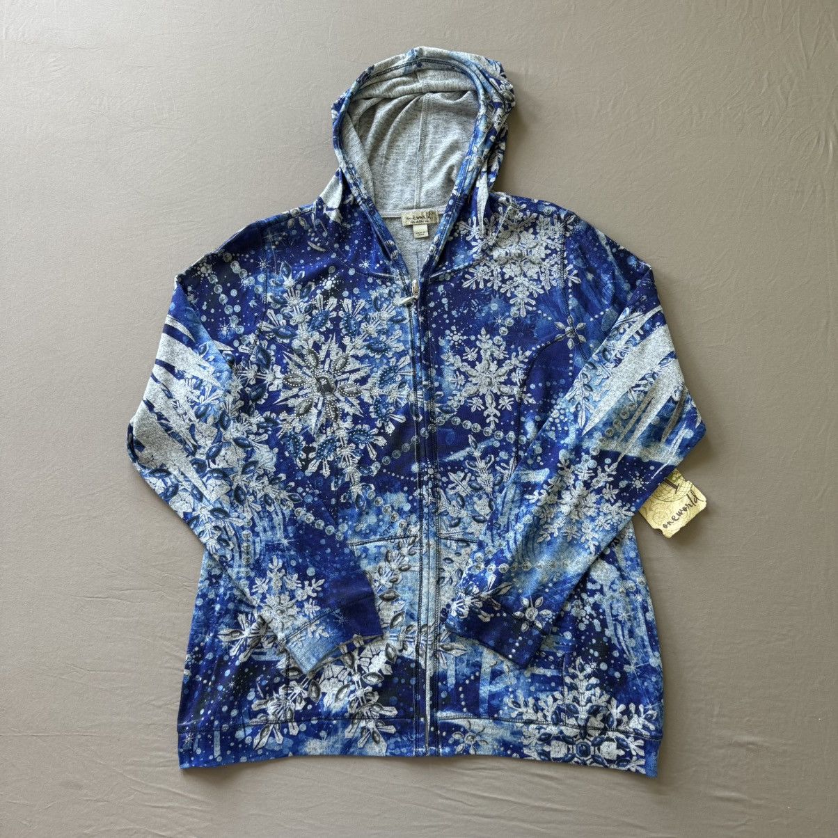 Other Y2K Early 2000s One World Snowflake Bedazzled Zip Up Hoodie Size XL / US 12-14 / IT 48-50 - 1 Thumbnail