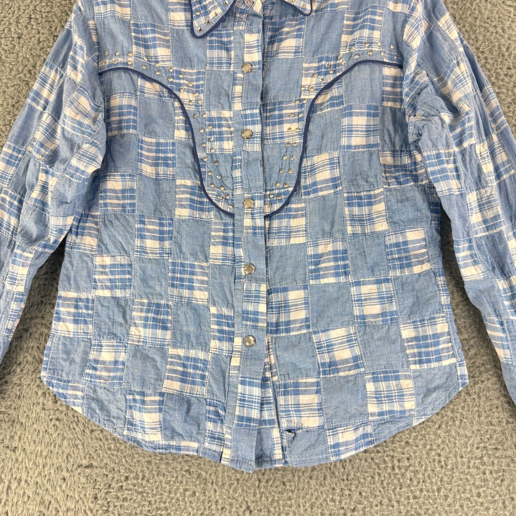 Vintage Western Collection Styles Snap Button Shirt Womens M Blue Patchwork VTG LS Vintage Shirt Size M / US 6-8 / IT 42-44 - 6 Thumbnail
