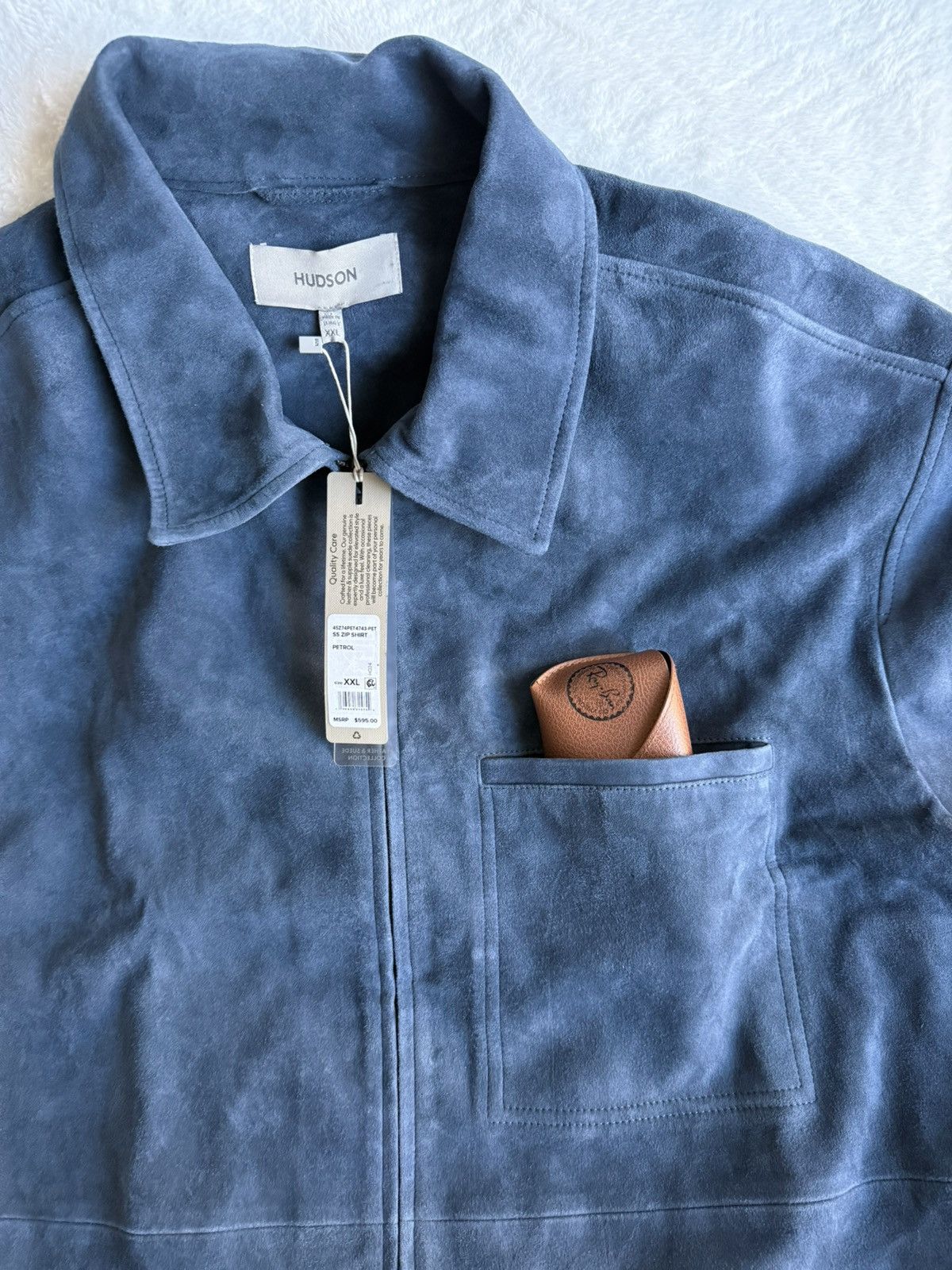 Hudson HUDSON Men’s XXL Petrol Leather Suede Zip Shirt Short Sleeve Size US XXL / EU 58 / 5 - 1 Thumbnail