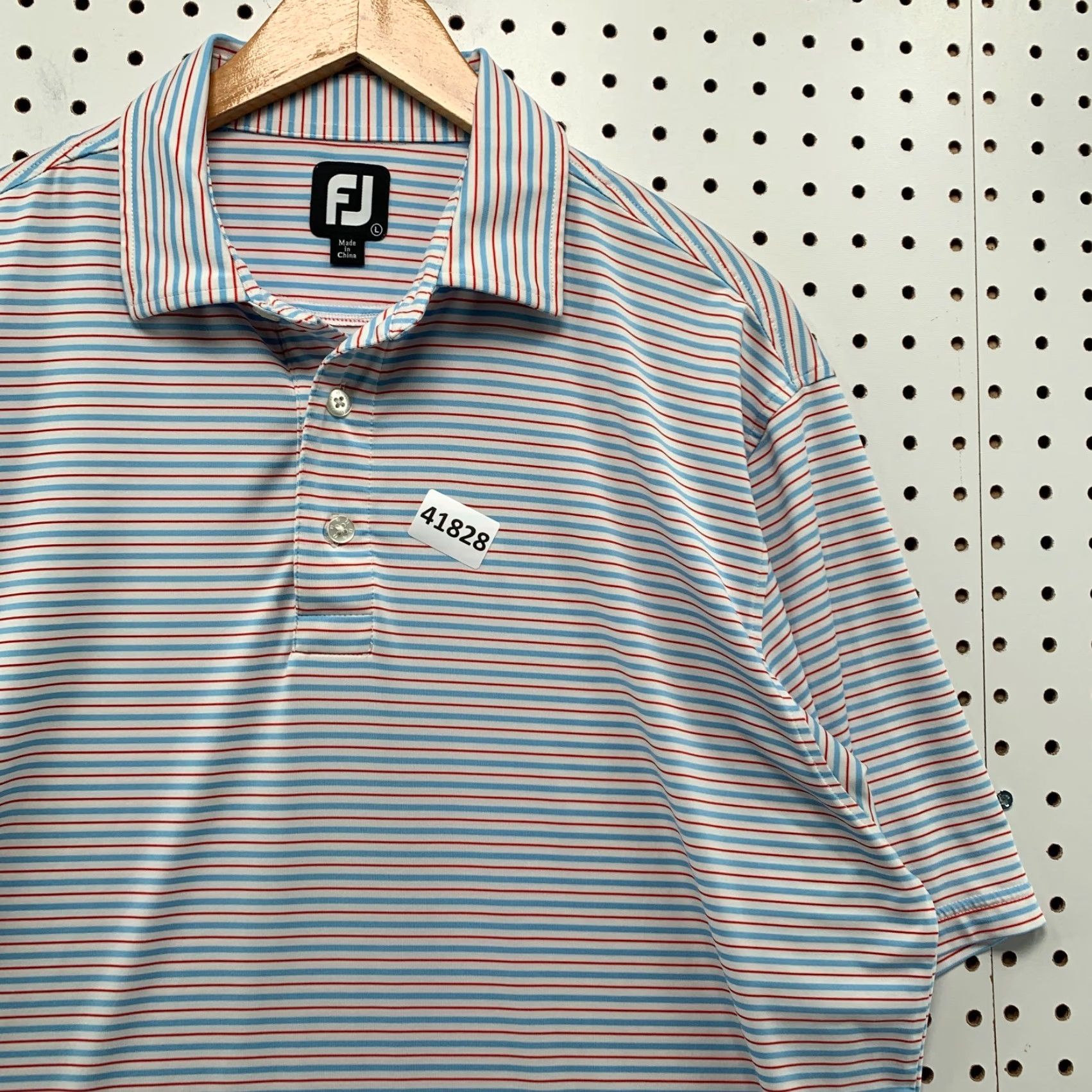 Footjoy FJ Footjoy Collared Golf Polo Shirt Mens Large White Blue Red Striped 23x31.5 - Polo, FootJoy, Striped, Golf Shirt, Mens, White/Blue/Red Size US L / EU 52-54 / 3 - 7 Thumbnail
