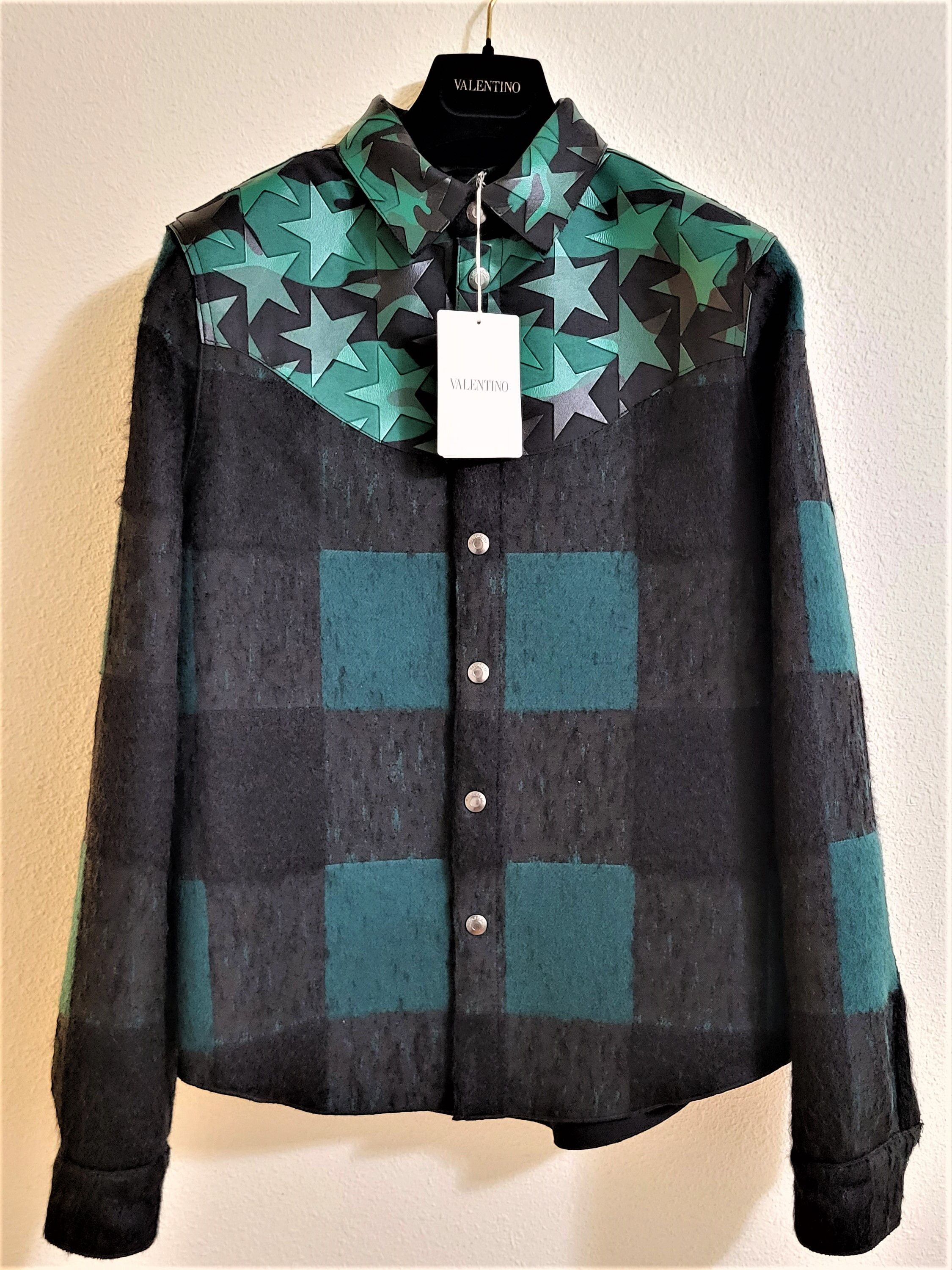 Valentino NEW $3k Western Leather Star Camo Mohair Flannel Jacket Size US M / EU 48-50 / 2 - 2 Thumbnail