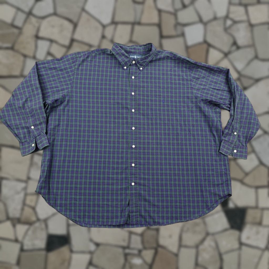 Ralph Lauren VINTAGE Ralph Lauren Shirt Big & Tall 4XL Blackwatch Plaid Men’s Cotton Button-Up 80s Blues Green Mens Size US XXL / EU 58 / 5 - 1 Thumbnail