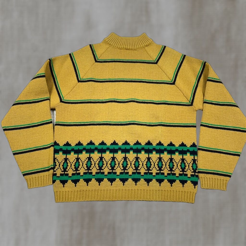 Arrow VINTAGE Arrow Worsted Wool Grandpa Sweater Geometric Striped Yellow Green Crew Neck Pullover Knit 80s 90s Mens M Size US M / EU 48-50 / 2 - 1 Thumbnail