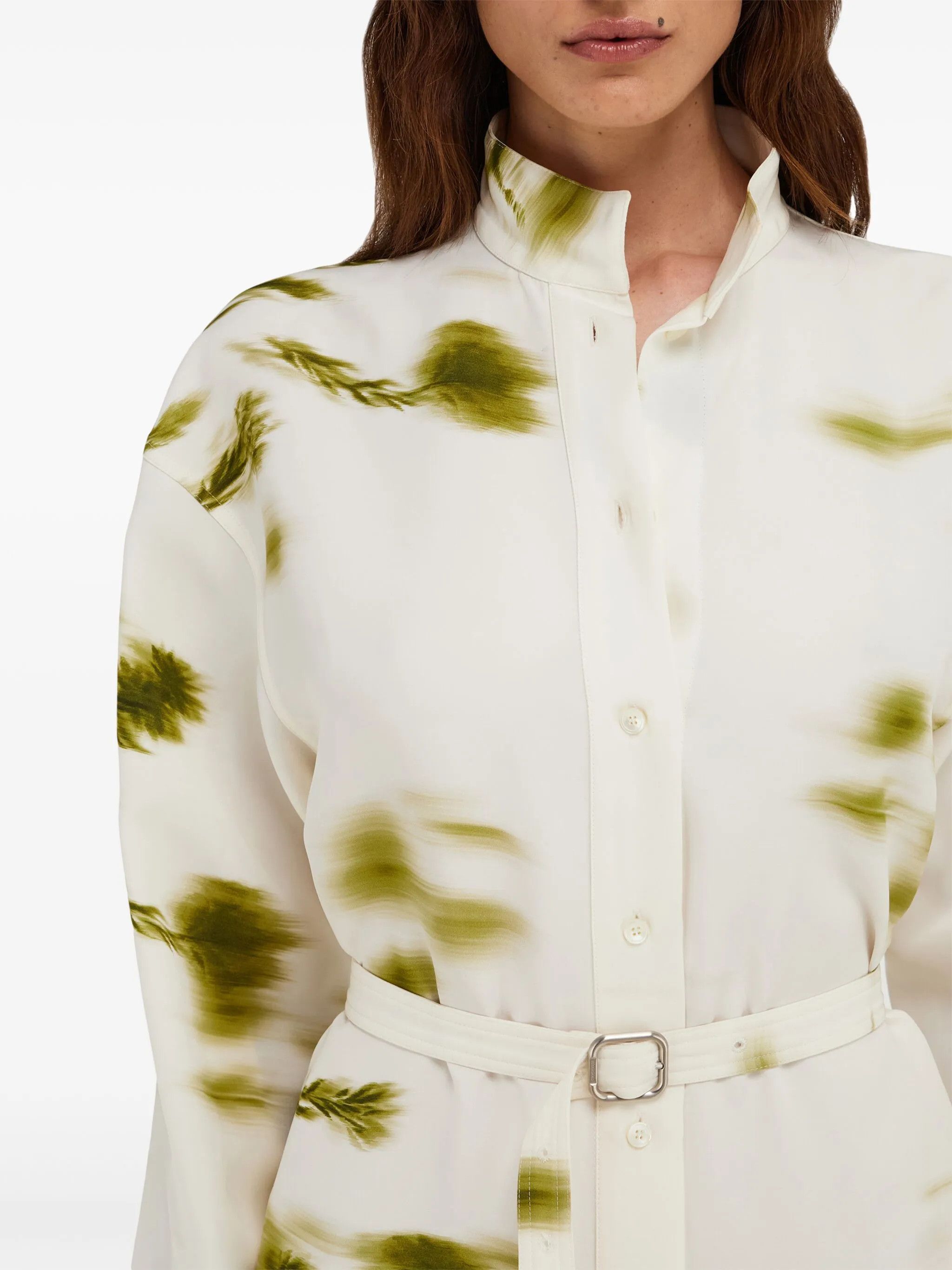 Salvatore Ferragamo o1s1rm0426 Blossom Print Shirt Dress in White Size L / US 10 / IT 46 - 5 Thumbnail