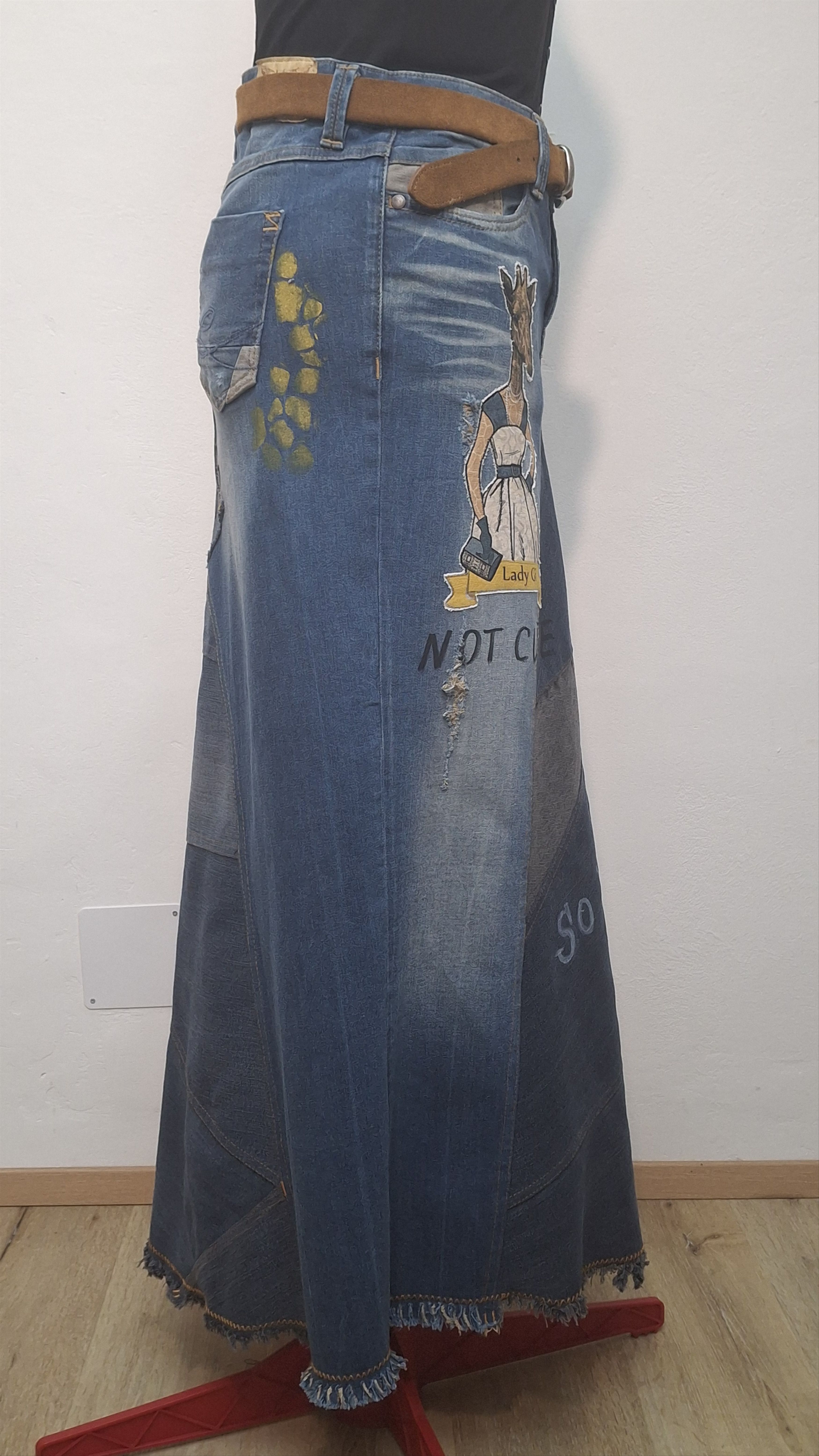 Handmade Reworked Denim Maxi Skirt M Size 32" / US 10 / IT 46 - 2 Thumbnail