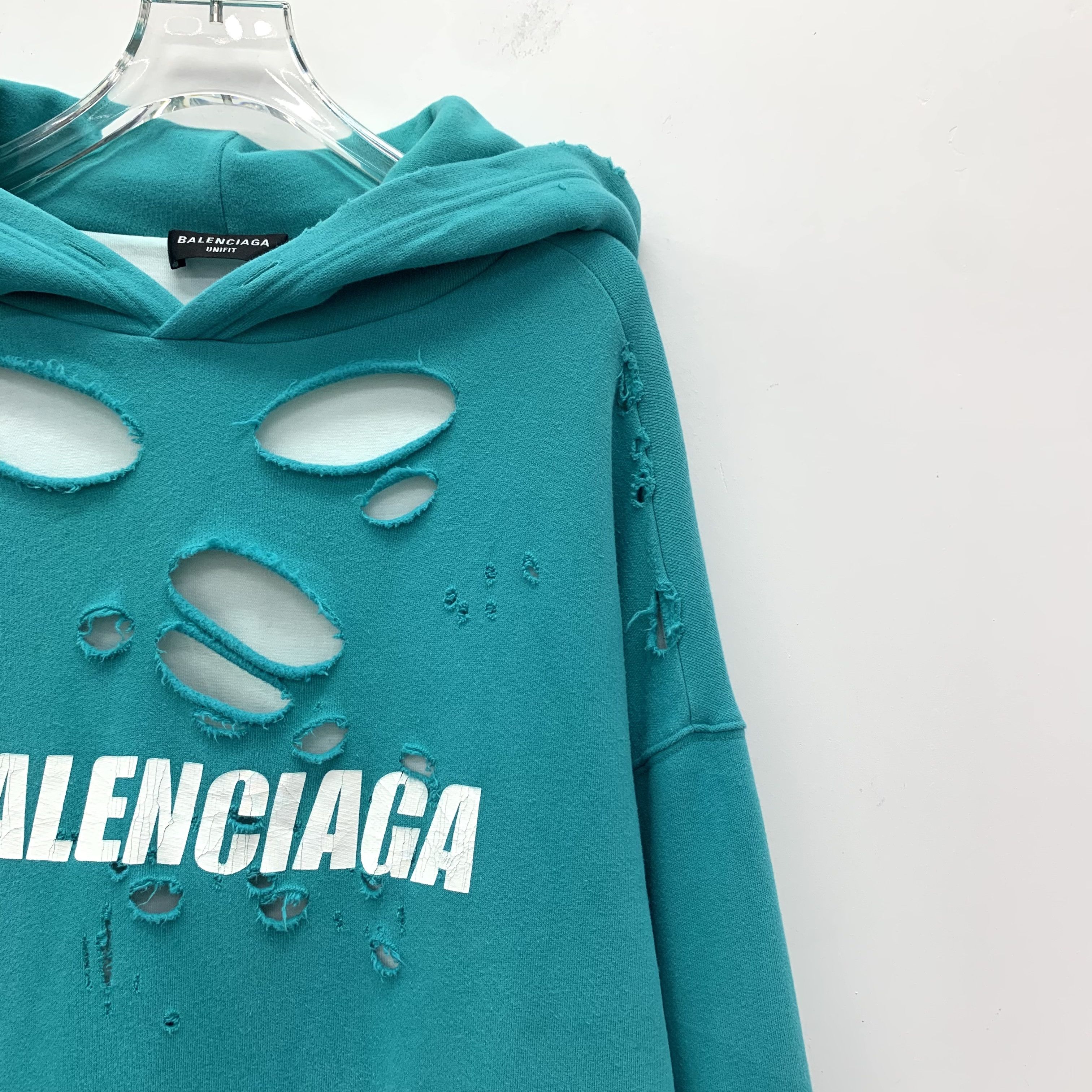 Balenciaga Balenciaga Blue Distressed Logo Hoodie (S) Size US S / EU 44-46 / 1 - 8 Thumbnail