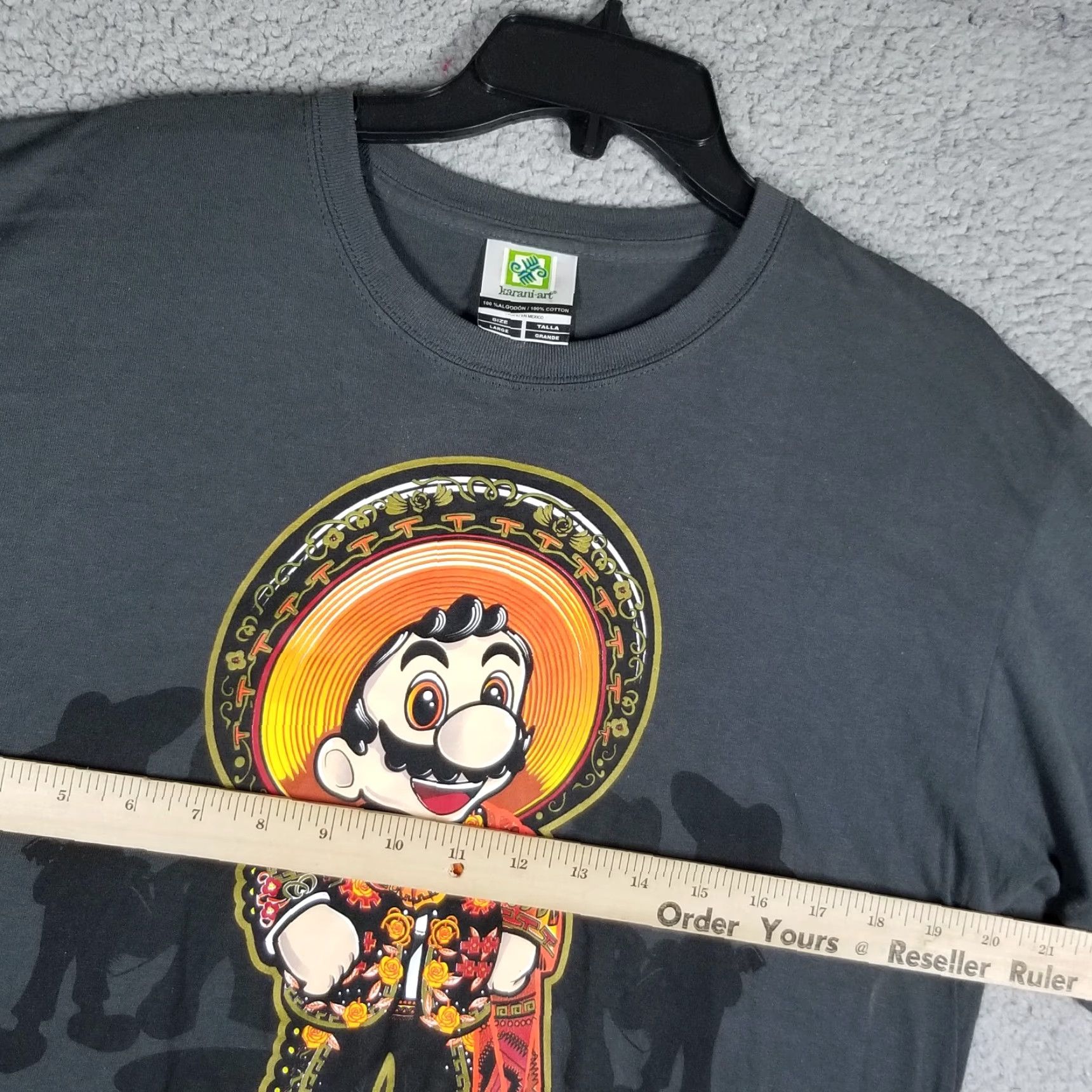 Vintage Karani Art Super Mario Bros. Parody T-Shirt Men Large Charcoal Grey Logo Print 90s Mario Fans Mens Size US L / EU 52-54 / 3 - 7 Thumbnail