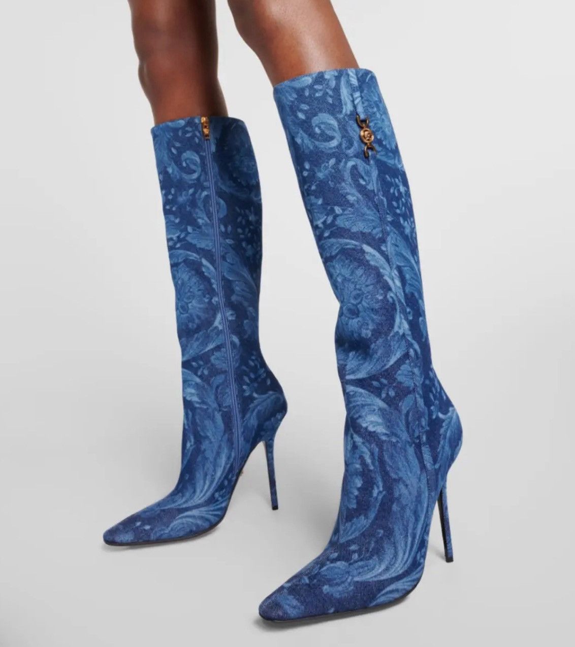 Versace Versace T.110 110MM Floral Denim Pointed Boots size 38 Size US 8 / IT 38 - 2 Thumbnail