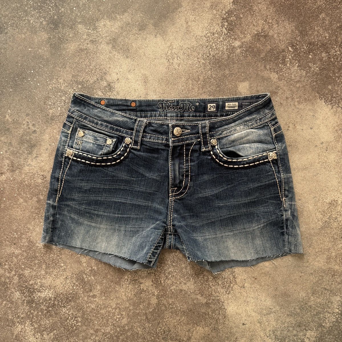 Miss Me Miss Me Y2K Gothic Vintage Distressed Denim Mini Shorts Size 29" - 2 Thumbnail