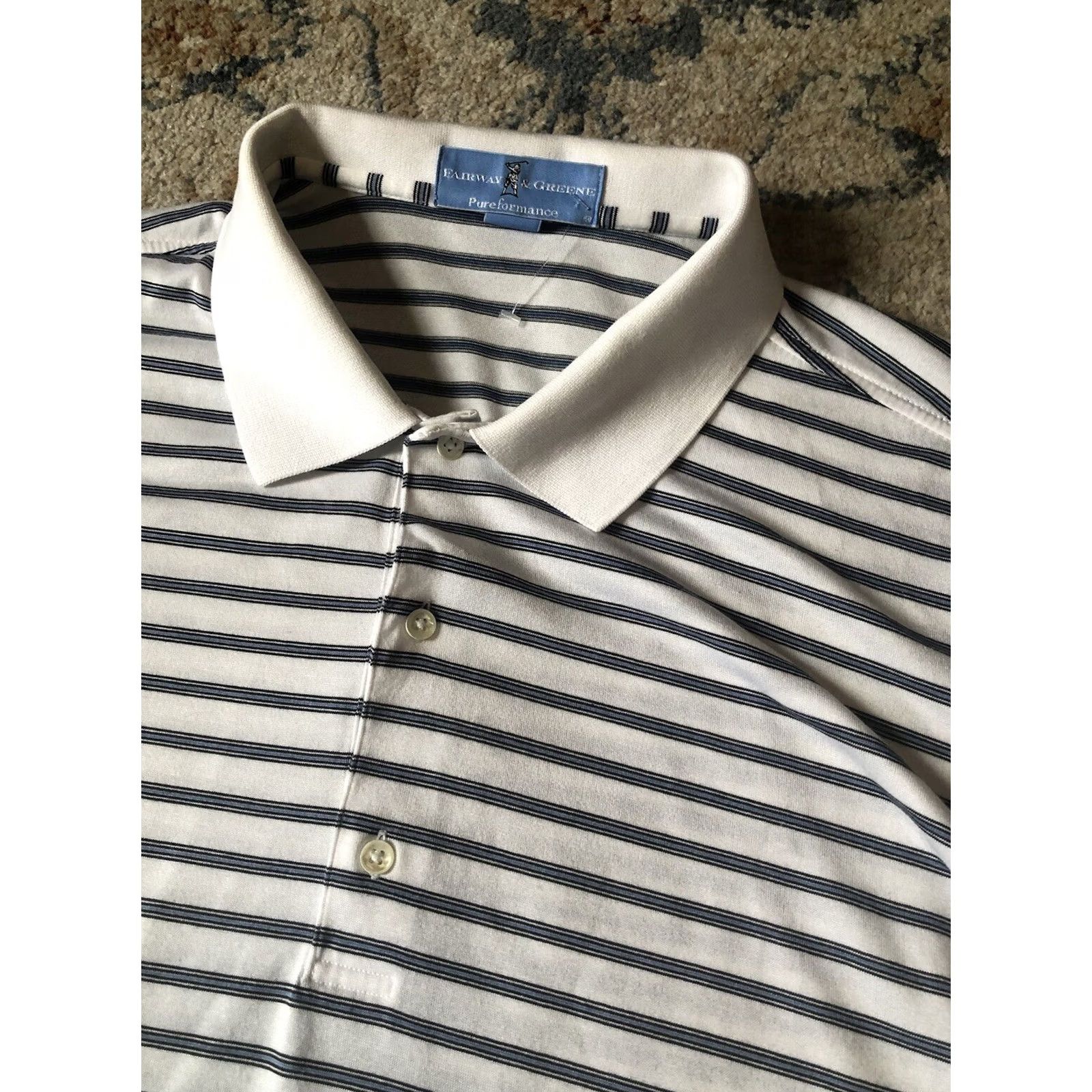 Vintage Fairway & Greene Polo Shirt Long Sleeve Striped White XL Mens Cotton Regular Size US XL / EU 56 / 4 - 7 Thumbnail