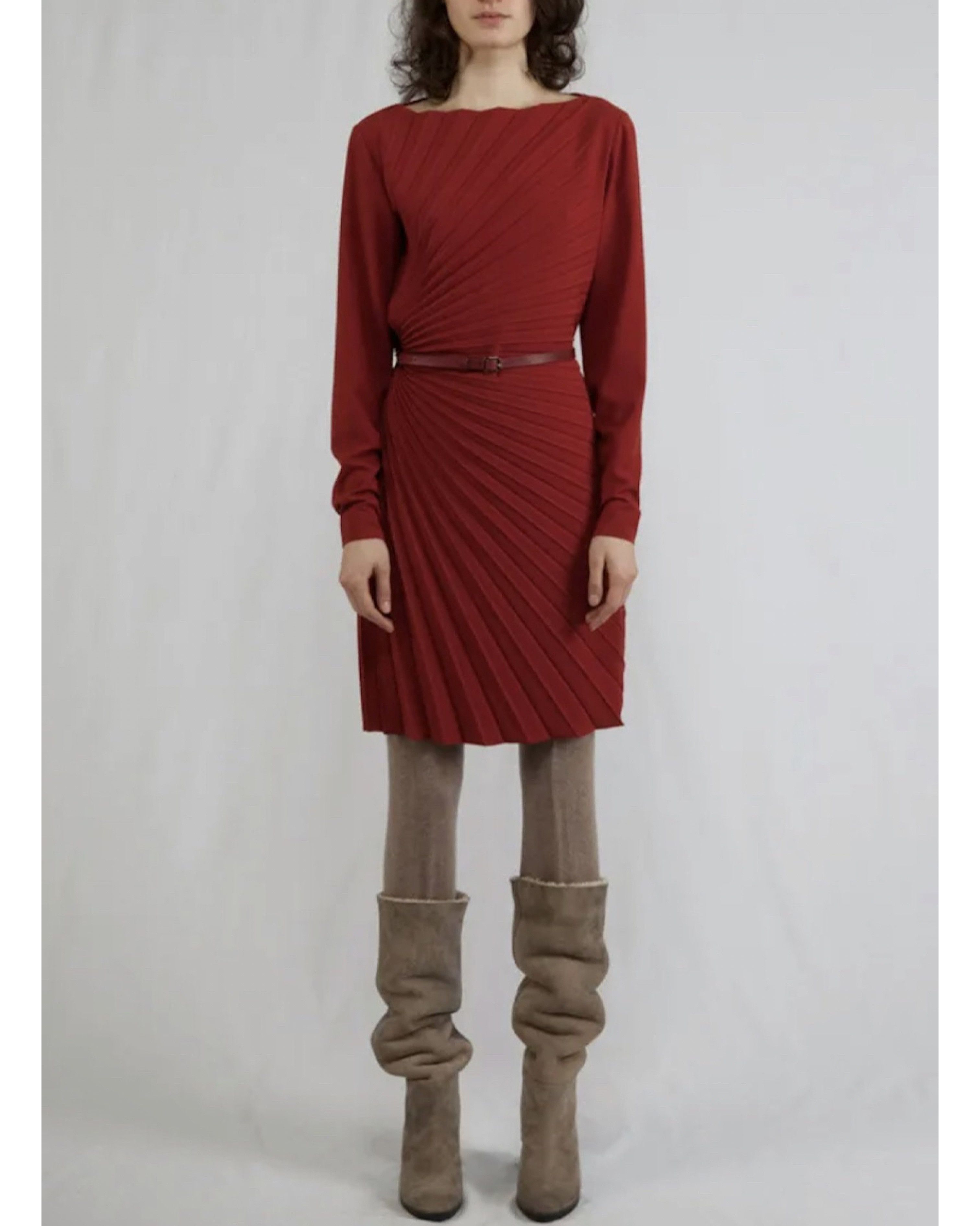 image of Maison Margiela F/w 2011 Look 5 Red Polyester Pleated Dress, Women's (Size XS)