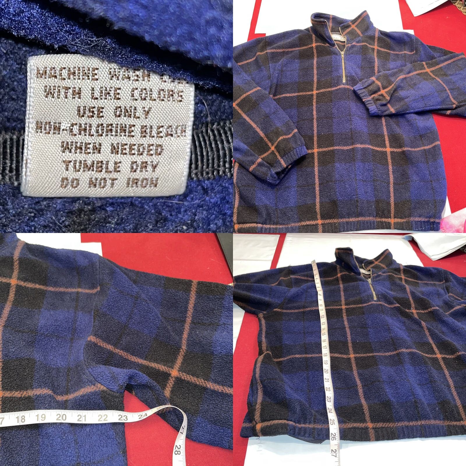 Vintage VINTAGE Blue Tan Plaid FLEECE Sweater Window Pane Mens L 1/4 Zip Pockets M.E. Sport Size US L / EU 52-54 / 3 - 8 Thumbnail
