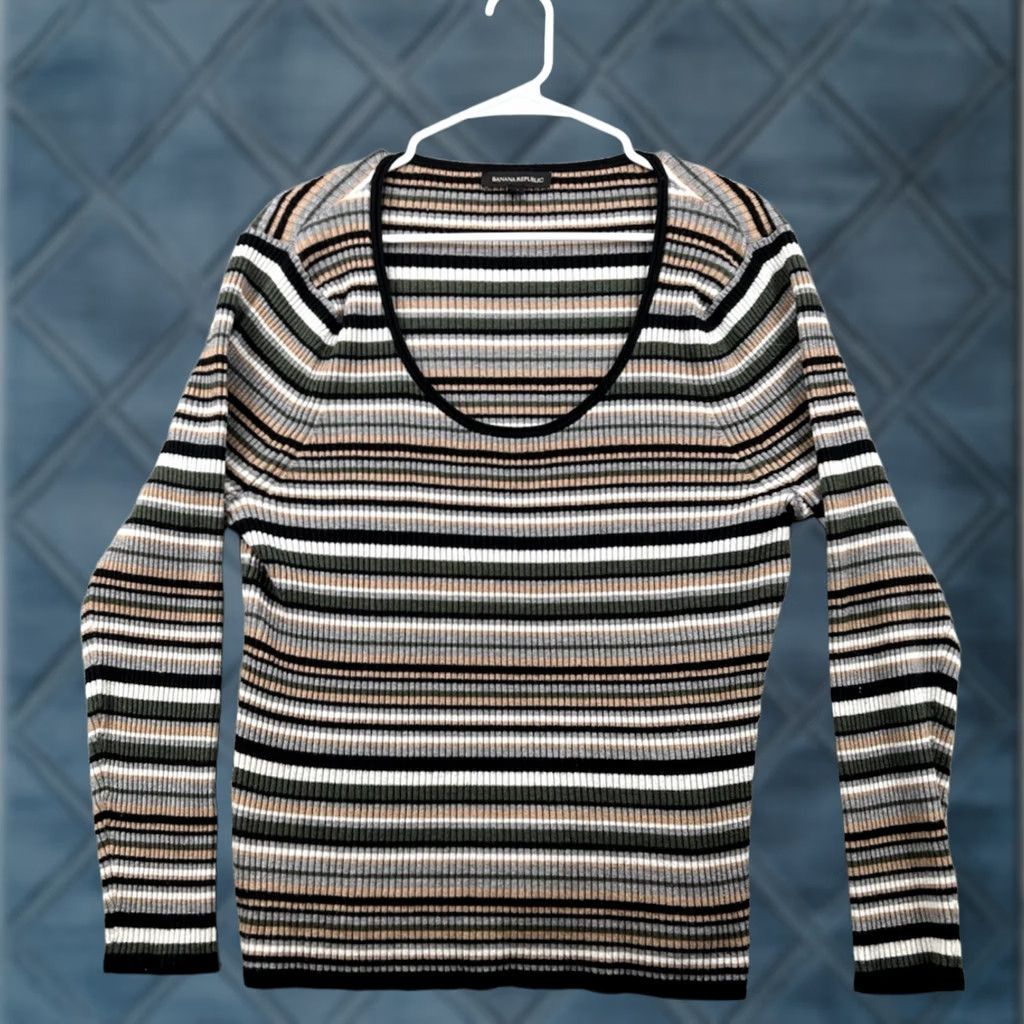 Banana Republic Banana Republic Women’s Top Long Sleeve Ribbed Stripe Scoopneck Knit Casual 2XL Multicolor Size XXL / US 16-18 / IT 52-54 - 1 Thumbnail