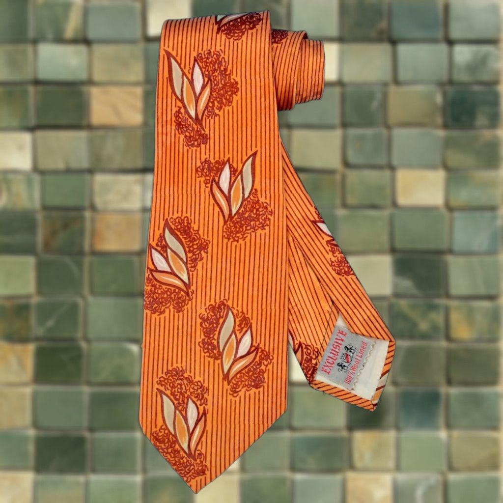 Vintage VTG 1940s Orange Striped Abstract Necktie Tie Men’s Size ONE SIZE - 1 Thumbnail