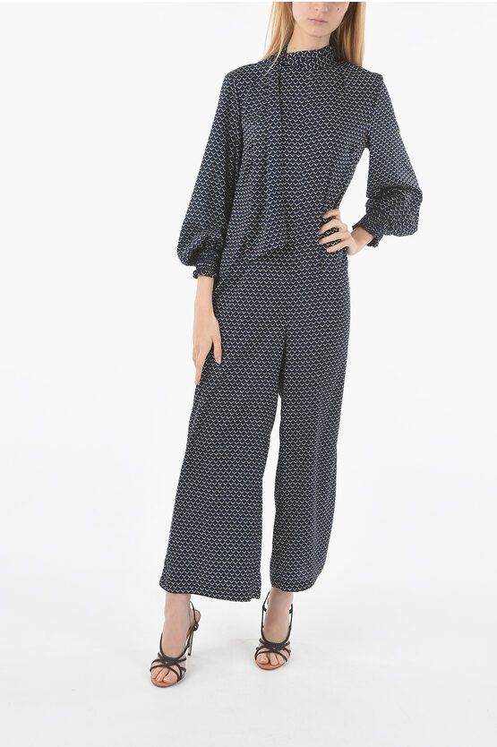 image of Altea Geometric Patterned Tie Neck Karim Jumpsuit in Blue, Women's (Size Medium)