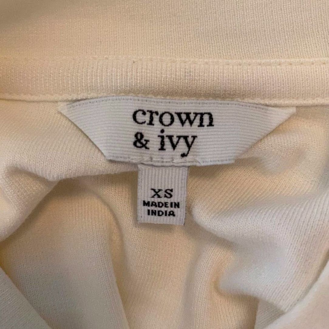 Vintage Crown & Ivy Casual Blouse Beige Long Sleeve Crew Neck XS Womens Size XS / US 0-2 / IT 36-38 - 3 Thumbnail