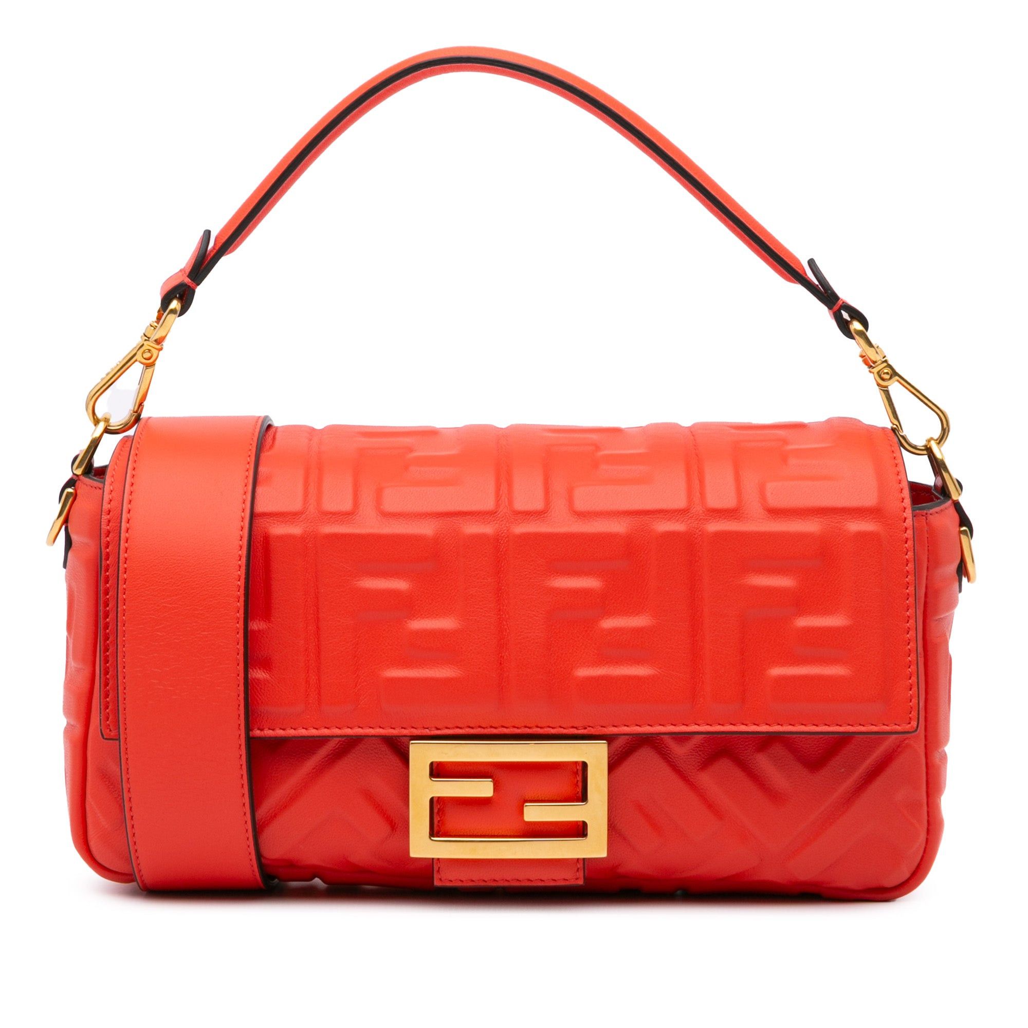 Fendi Fendi Zucca Embossed Leather Baguette Satchel Orange Size ONE SIZE - 1 Thumbnail