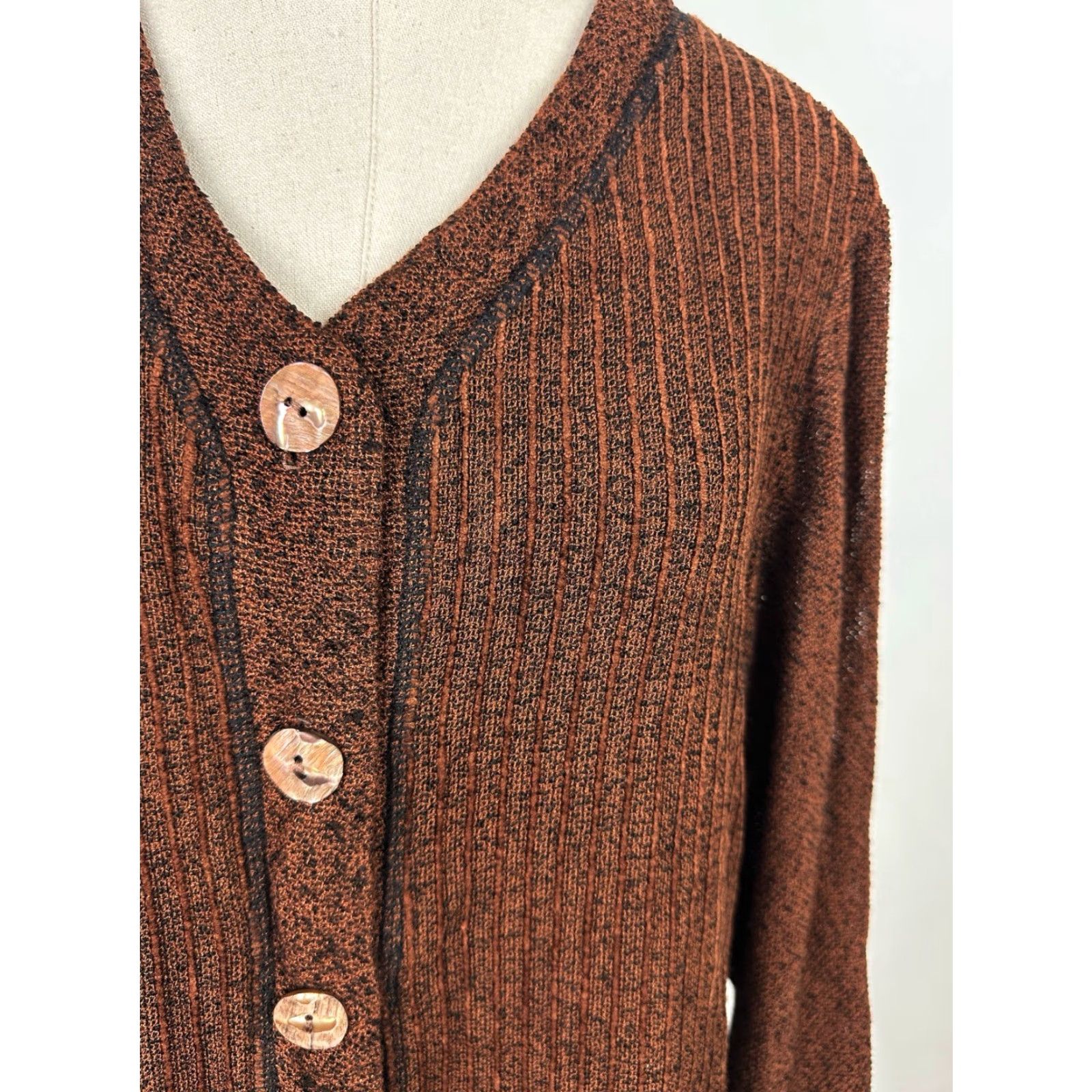 Vintage VINTAGE Cynthia Max Cardigan Womens L Brown Ochre Open Knit 90s Bohemian Size L / US 10 / IT 46 - 3 Thumbnail