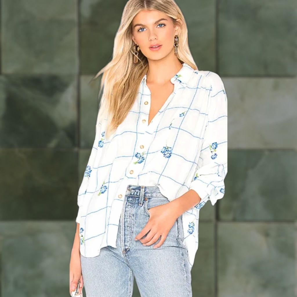 Free People Free People Button-Up Shirt Women Tunic Long Sleeve Floral White Down Dolman Size M Size M / US 6-8 / IT 42-44 - 1 Thumbnail
