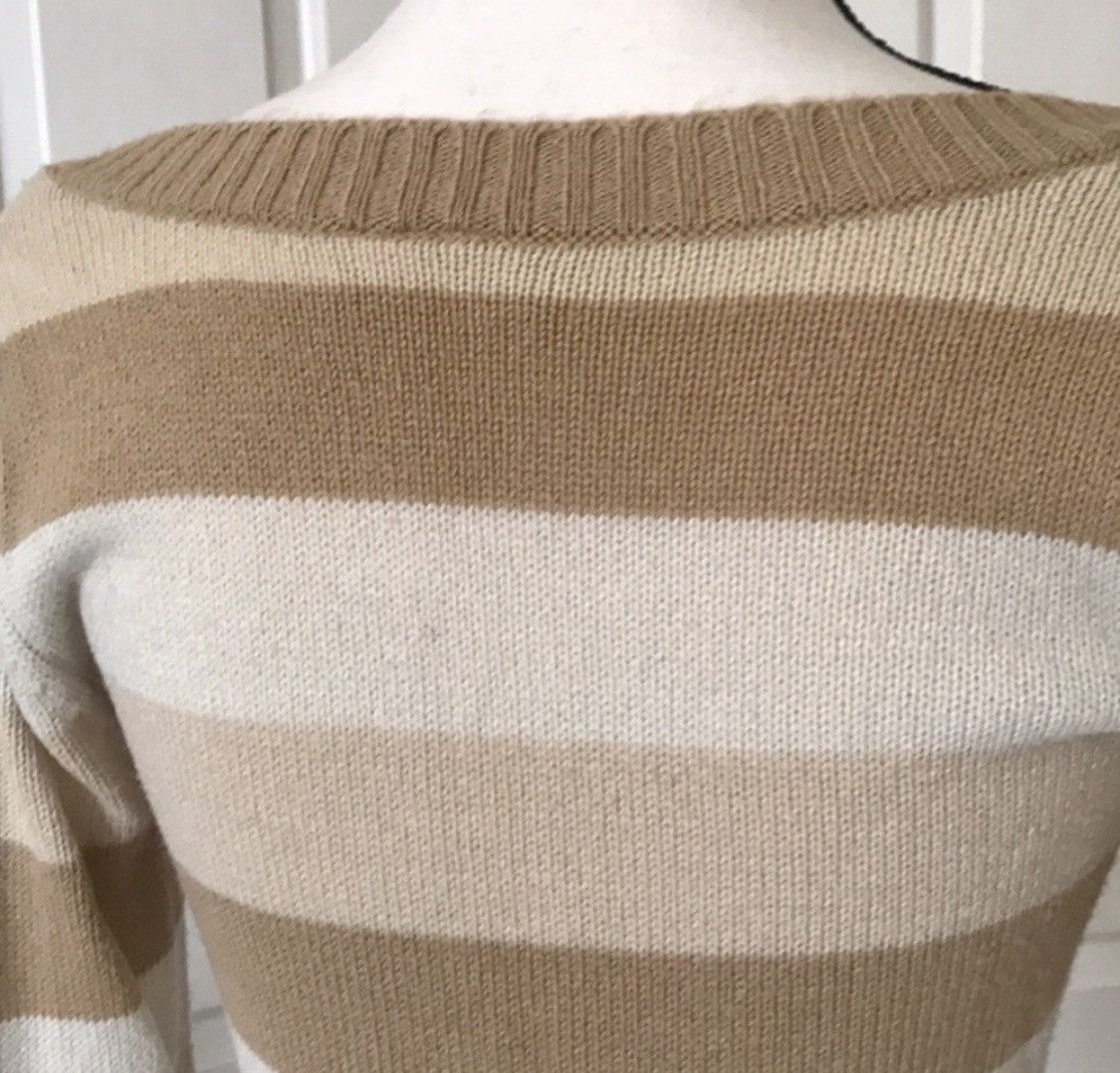 Other TAN & CREAM DEEP PLUNGE STRIPED KNIT SWEATER Size M / US 6-8 / IT 42-44 - 5 Thumbnail